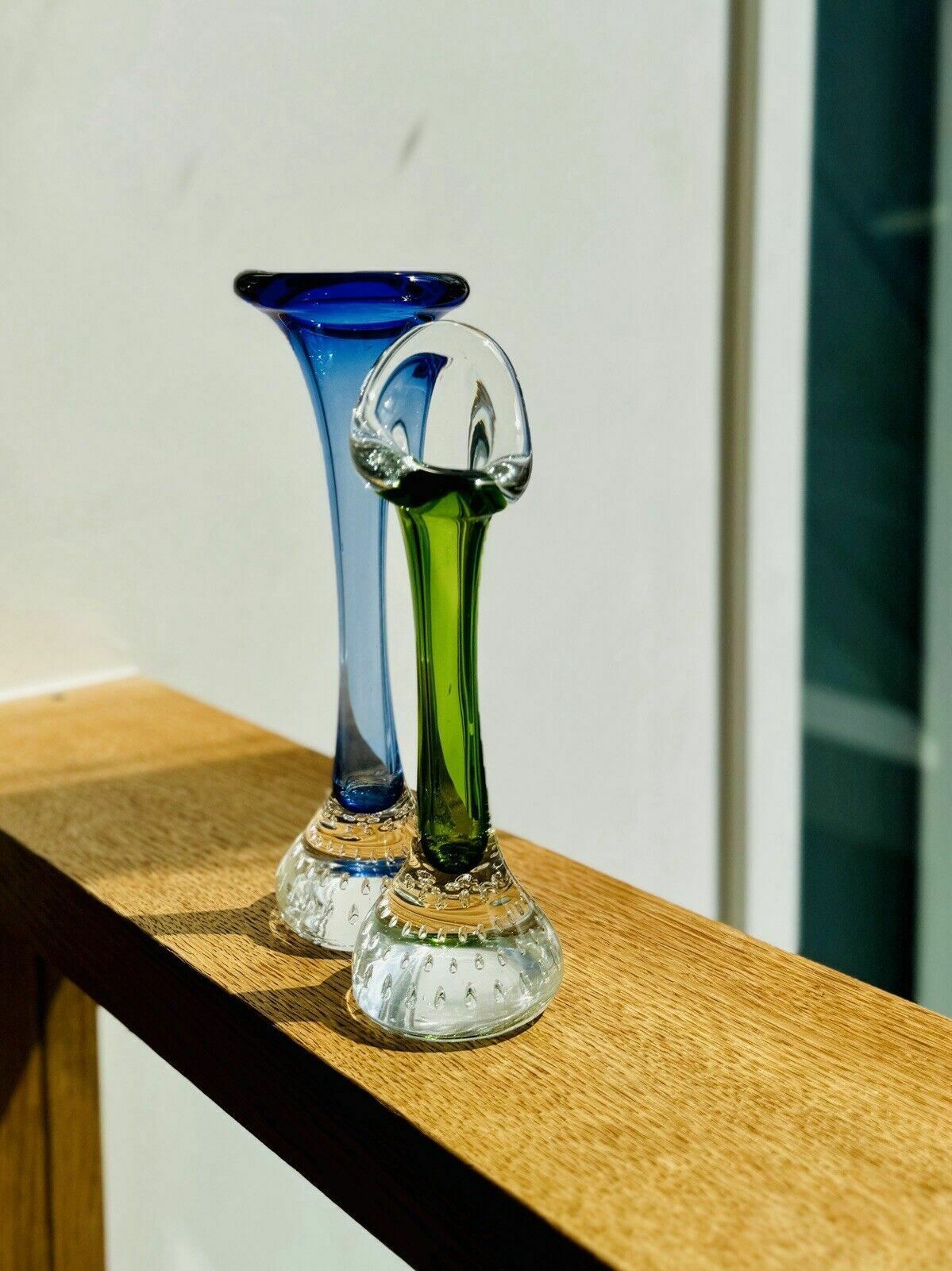 photo for sale Two Swedish Glass Jack In Pulpit Vases By Aseda Controlled Bubble (Bullicante)