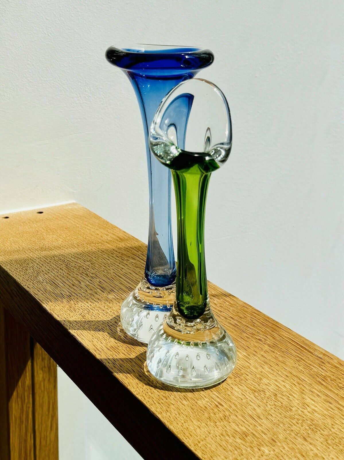 50.0 Two Swedish Glass Jack In Pulpit Vases By Aseda Controlled Bubble (Bullicante) photo