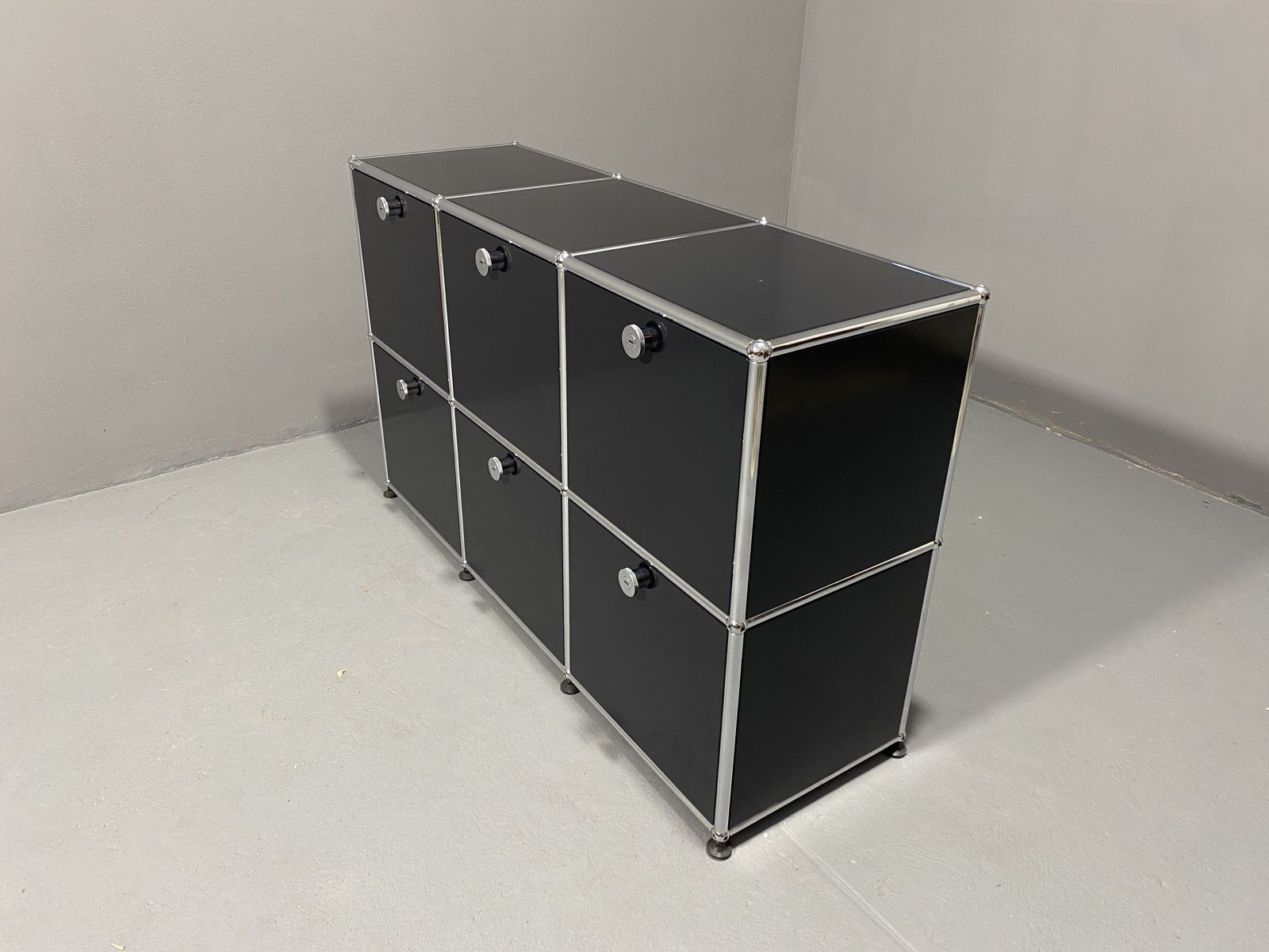Furniture Black Metal Cabinet By Paul Schaerer And Fritz Haller For Usm, Switzerland, 1970´S photo