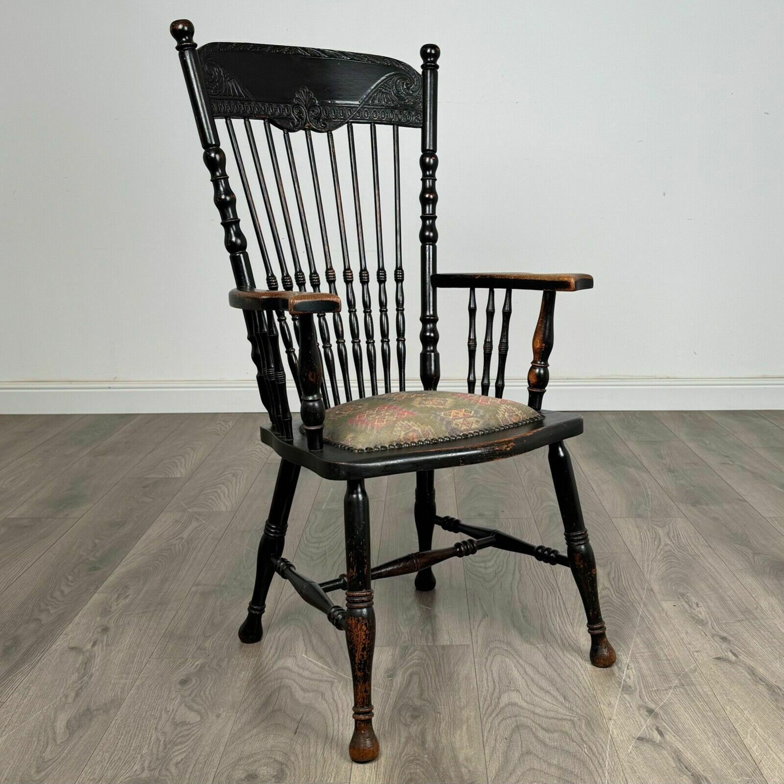 Antique 19th Century Ebonised Windsor Armchair In Oak photo buy
