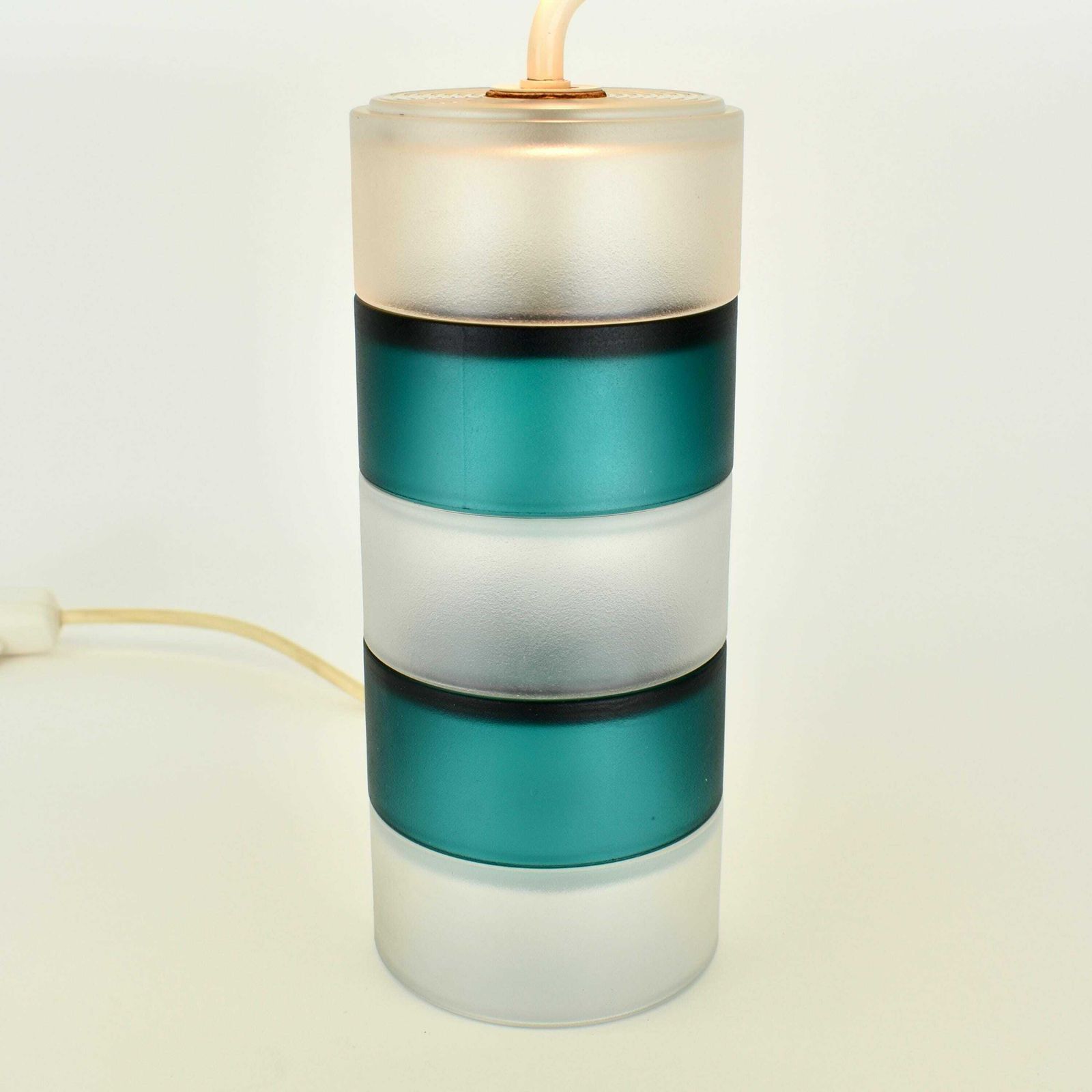 Mid Century Modern Teal Clear Murano Scandinavian Table Lamp Kosta Boda Postmodern Stacked Frosted Glass Accent Light Venini Italian Danish photo for sale