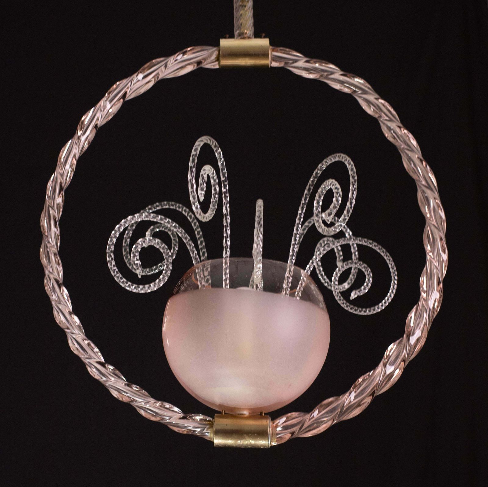 Pink Fount Pendant Art Deco Barovier And Toso Chandelier Glass Murano, 1940 photo for sale