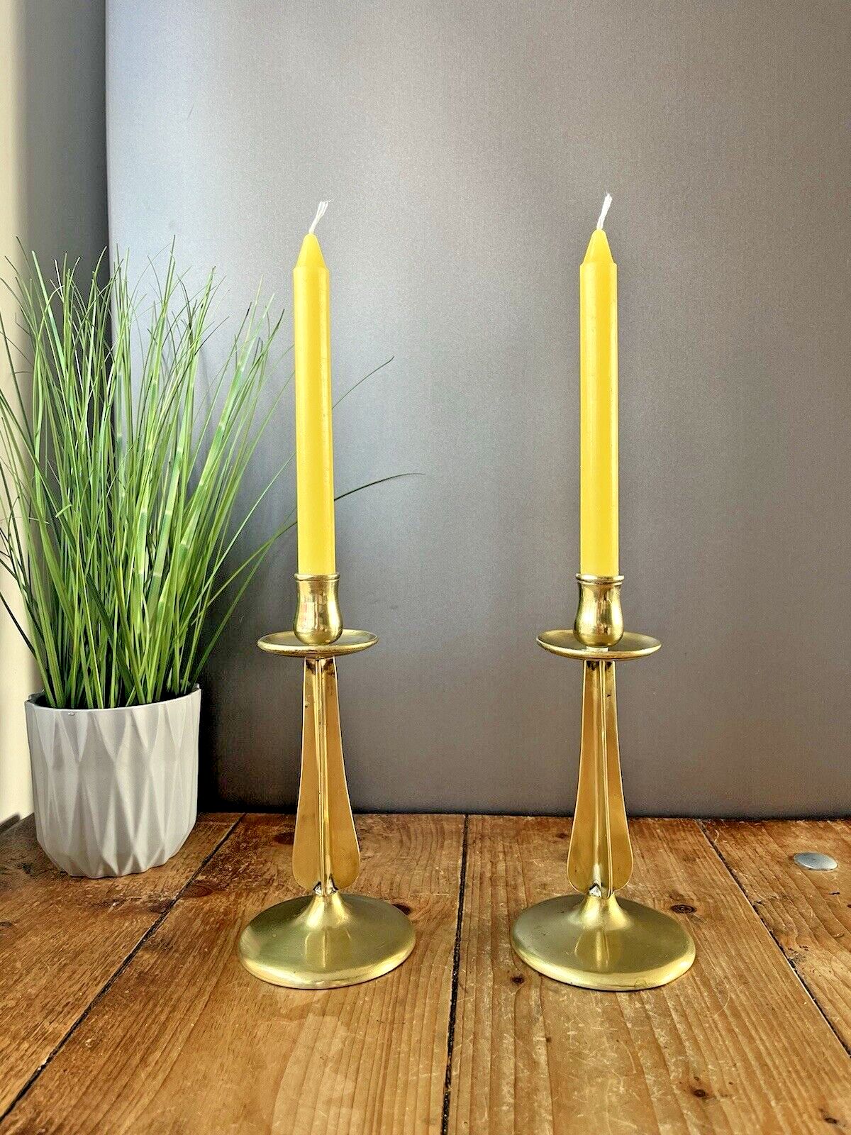 Pair Of English Antique Art Nouveau Arrow Cross Stem Candlesticks Candle Holders