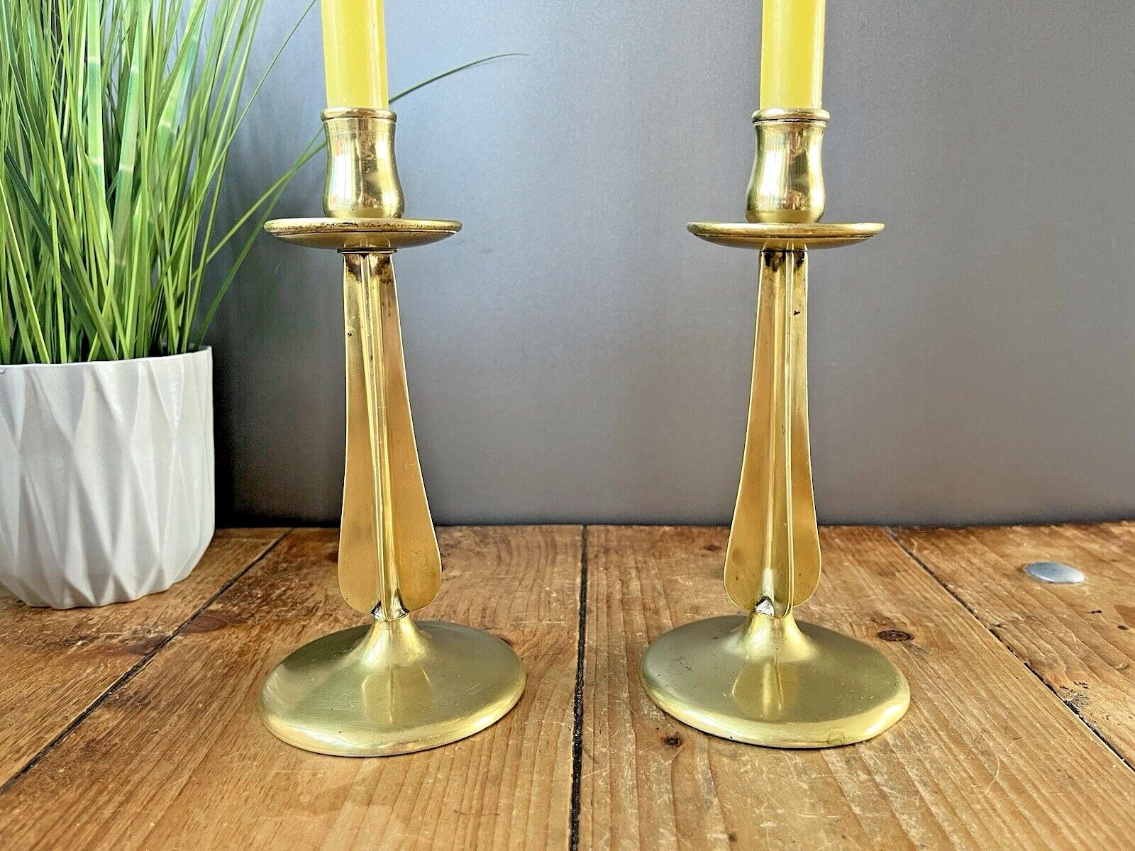 Pair Of English Antique Art Nouveau Arrow Cross Stem Candlesticks Candle Holders photo for sale
