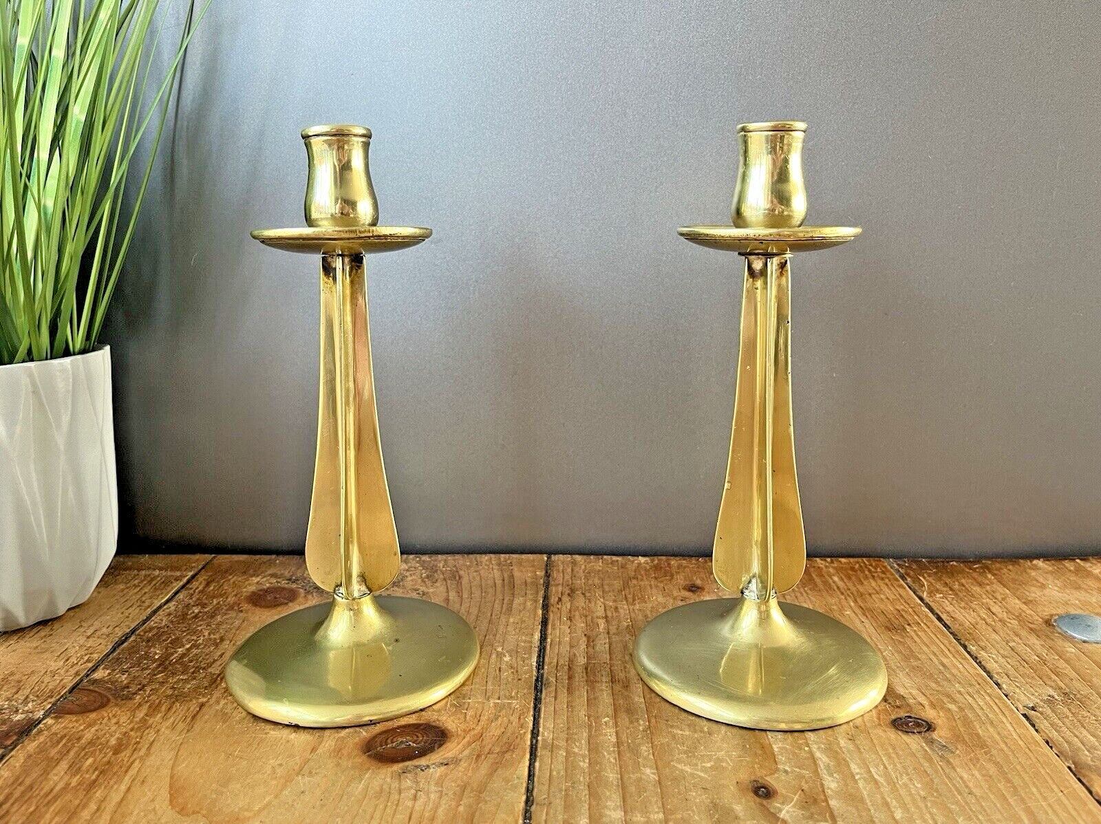 Pair Of English Antique Art Nouveau Arrow Cross Stem Candlesticks Candle Holders photo Home Decor