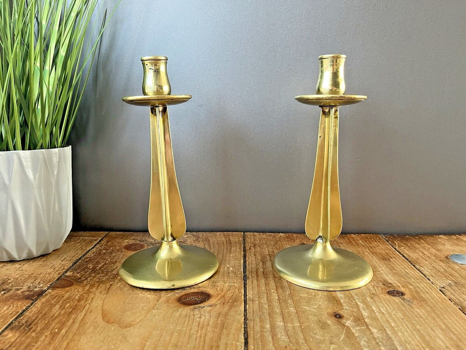 Pair Of English Antique Art Nouveau Arrow Cross Stem Candlesticks Candle Holders photo buy