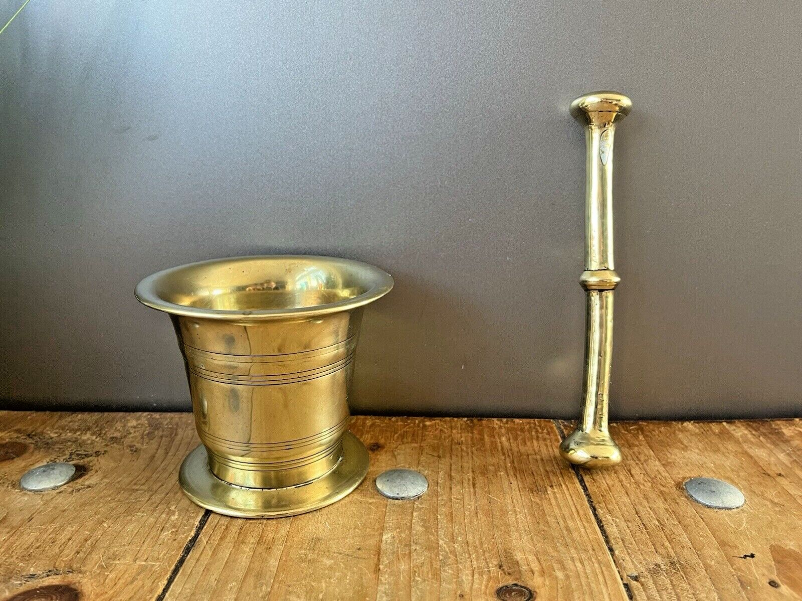 Antique 19th C Apothecary Brass Bronze Pestle & Mortar Herbs Chemist Kitchenalia photo vinterior