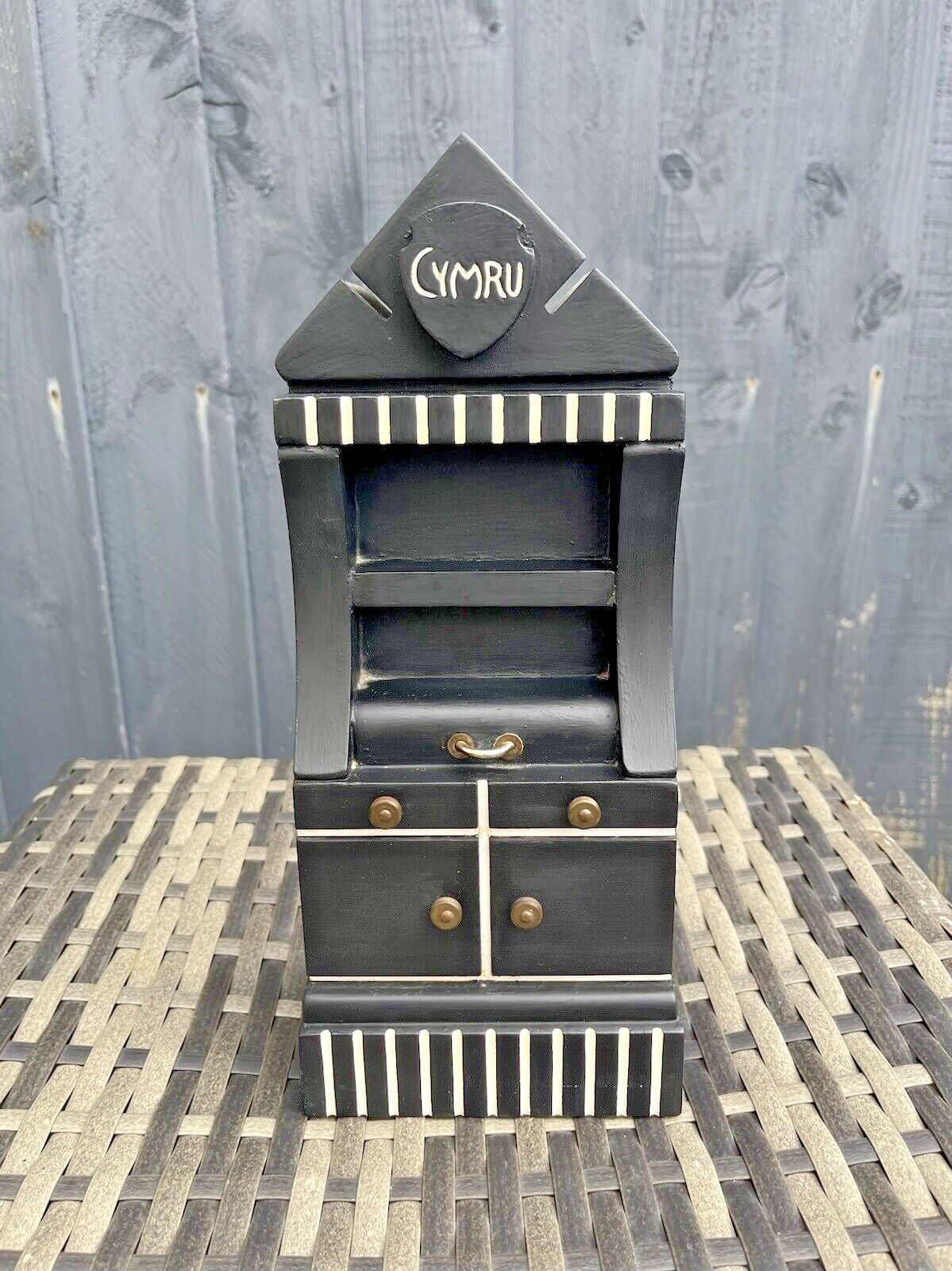 295.0 Decorative Welsh Dresser Folk Art Slate Brass Handle Door Stop Quarryman Antique photo