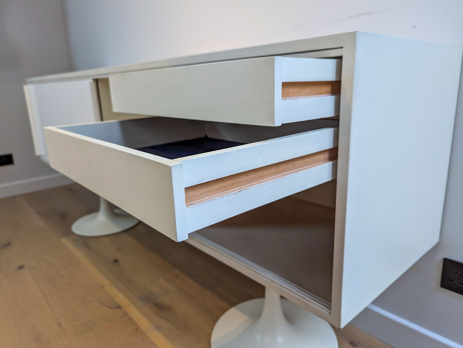 A Mid Centutry Space Age Sideboard With White Sliding Doors   Arkana Era photo buy