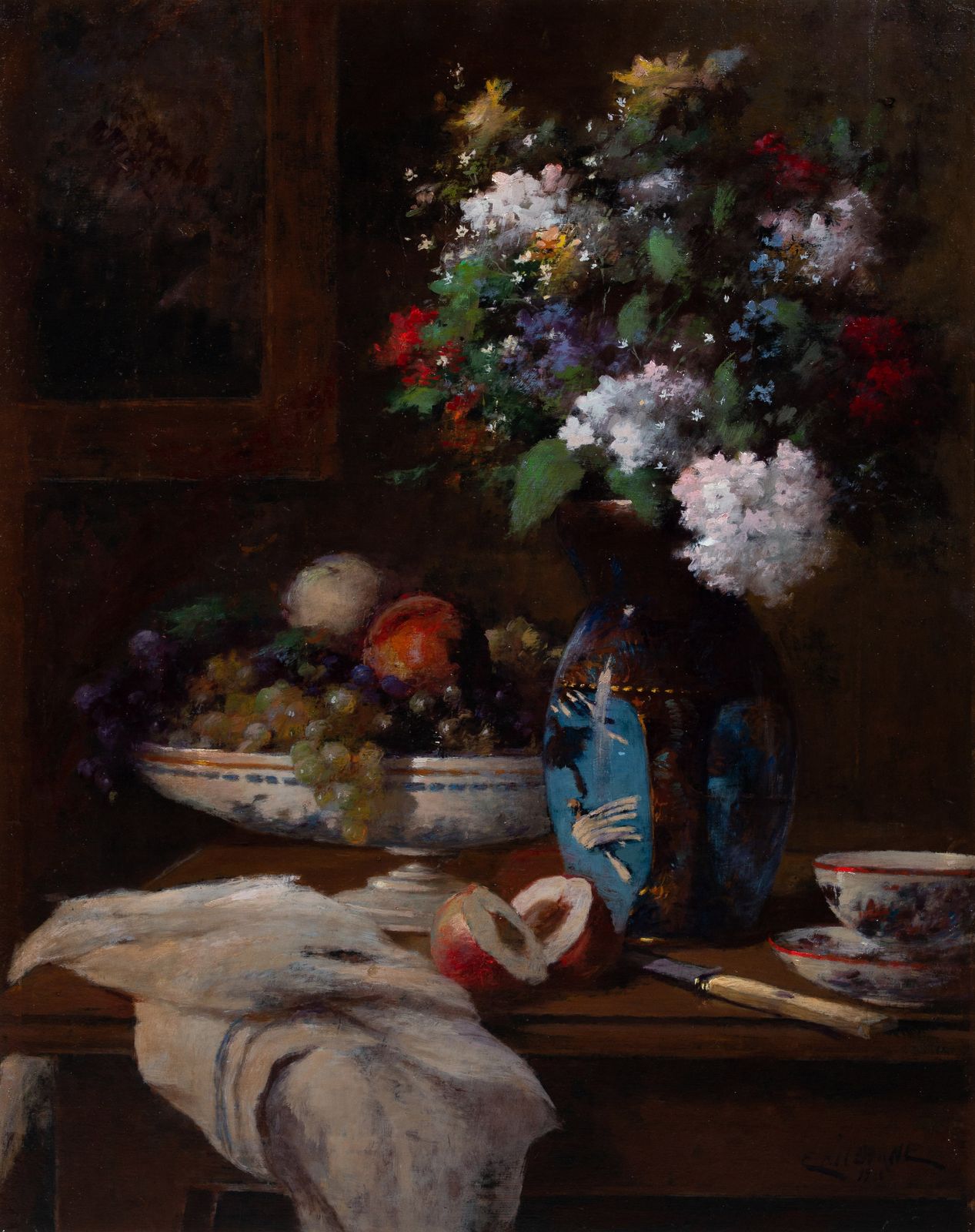 'Still Life With Flowers And Fruit' Door Jean Eritziane (Smyrna 1850 – 1925 Parijs) photo 6500.0