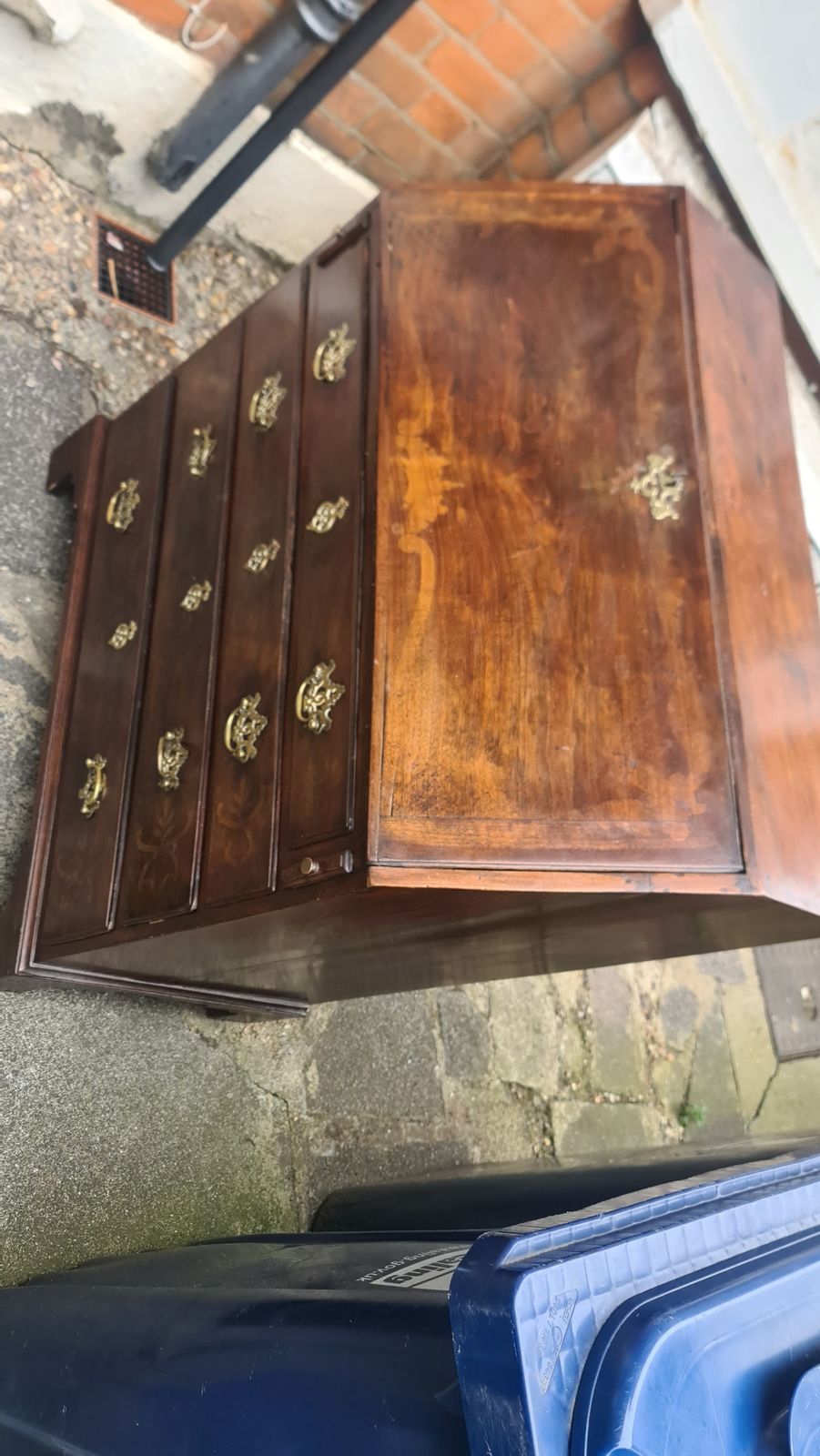 George III Antique Oak Bureau With Original Handles & Escutcheons 1700 photo vintage