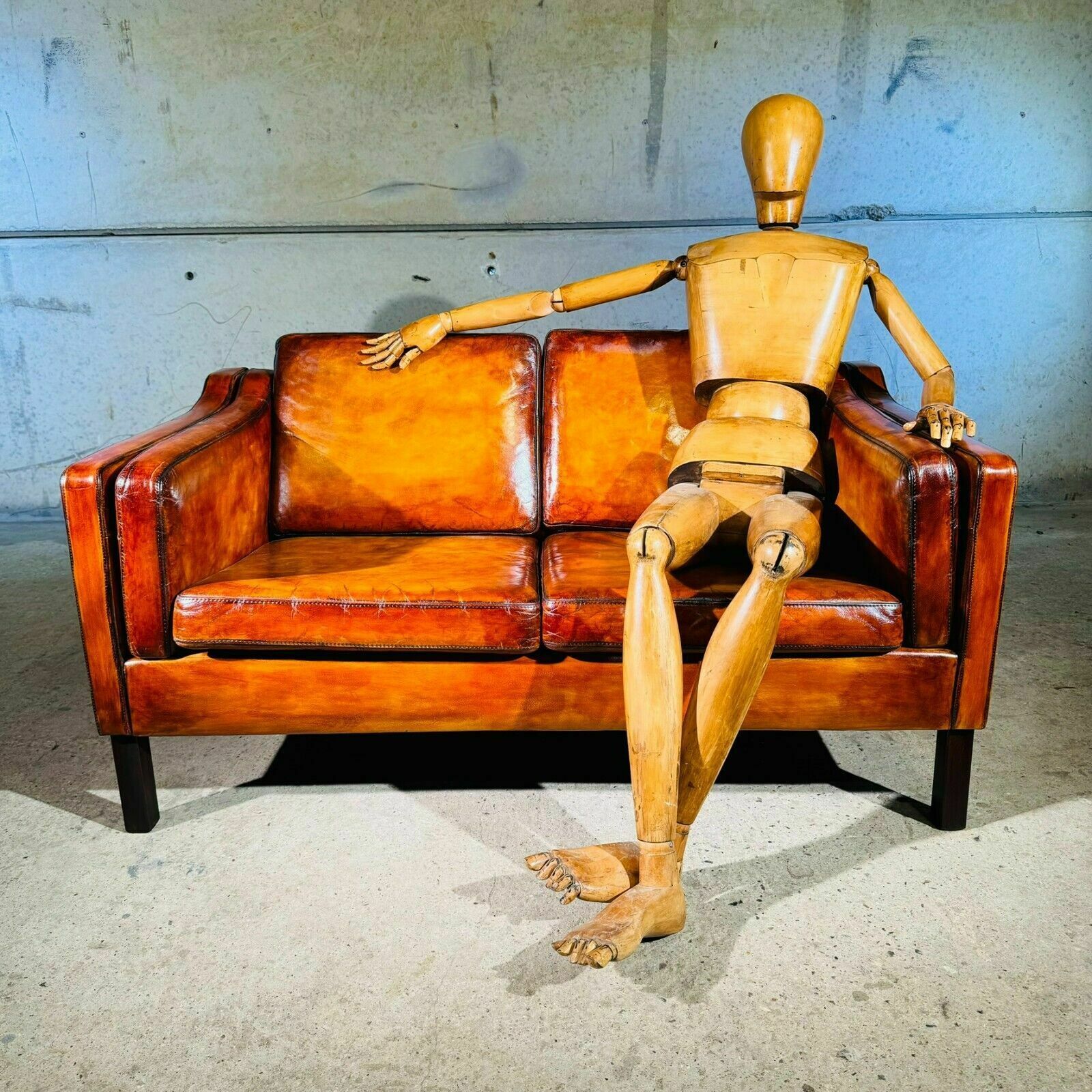 Stylish Neat 70 Danish Borge Mogensen Light Tan Two Seater Leather Sofa photo furniture