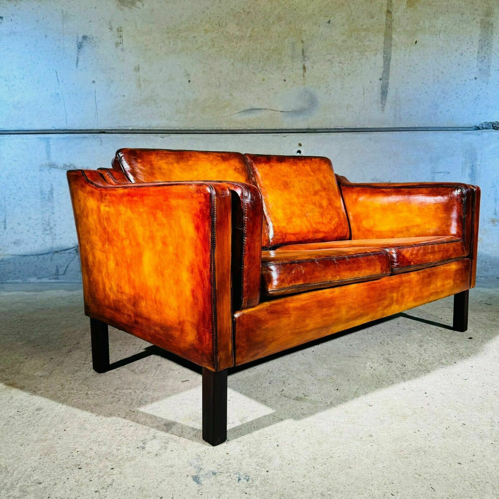Stylish Neat 70 Danish Borge Mogensen Light Tan Two Seater Leather Sofa photo 1450.0