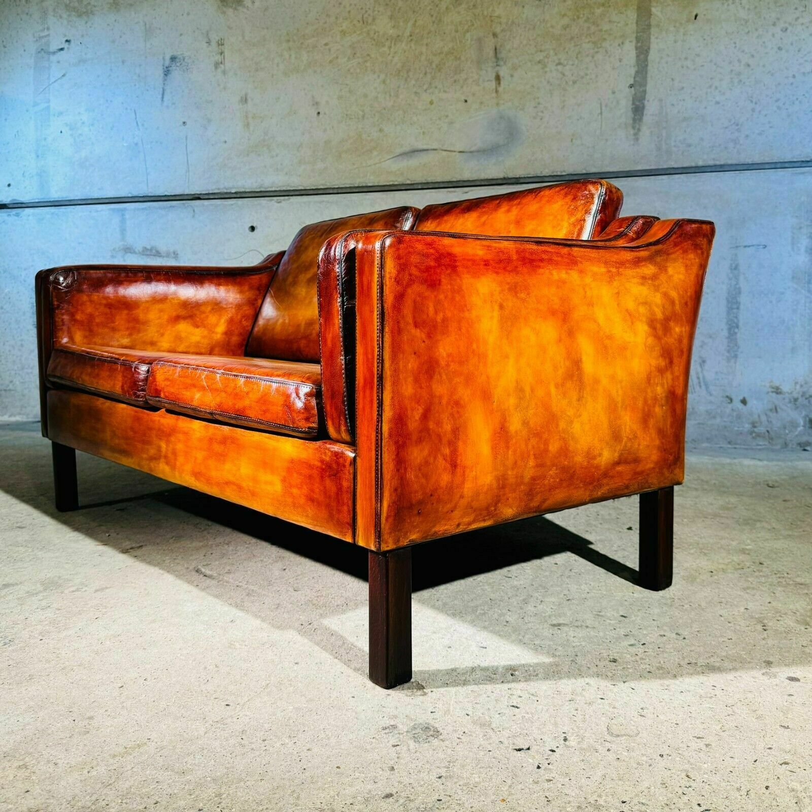 Stylish Neat 70 Danish Borge Mogensen Light Tan Two Seater Leather Sofa photo vintage