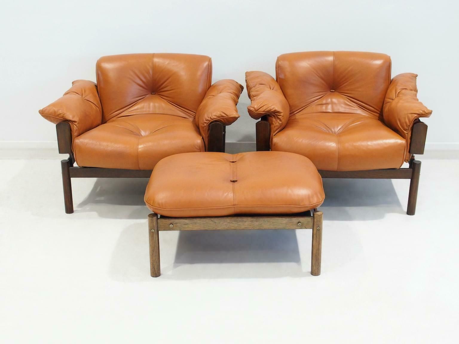 Set Of Percival Lafer Cognac Leather Mp 13 Armchairs And A Footstool photo buy