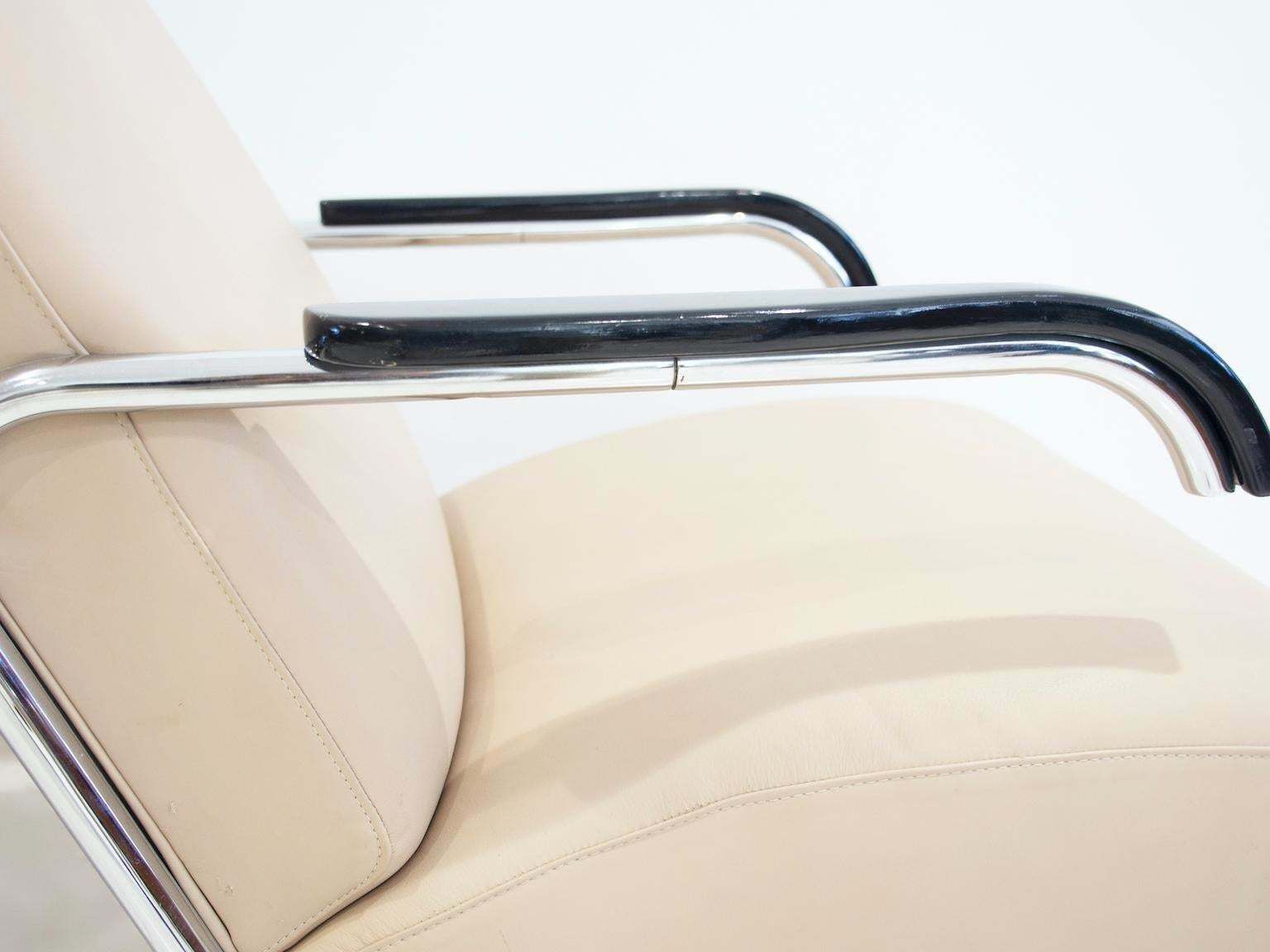 Pair Of Beige Leather And Tubular Steel Lounge Chairs photo vintage