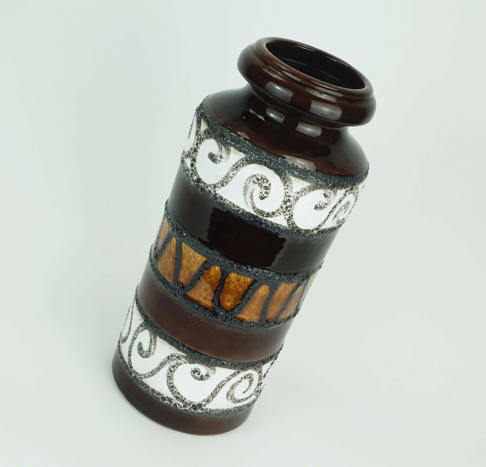 Scheurich Mid Century Ceramic Vase Fat Lava Brown Ochre White Model 517 30 photo for sale