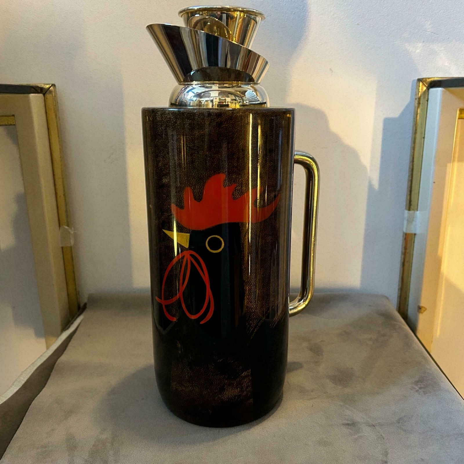 1950s Mid Century Modern Brass And Brown Goatskin Thermos Carafe By Aldo Tura photo furniture