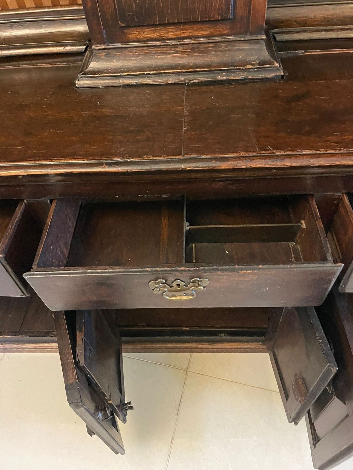 Rare 18th Century Large Antique Quality Oak Dresser With Rack And Longcase Clock photo 10450.0