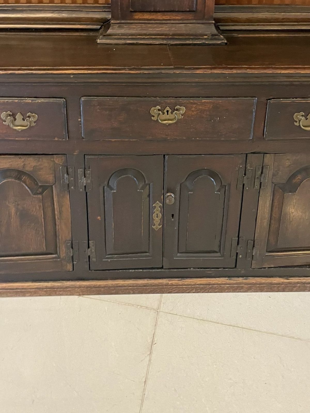 Rare 18th Century Large Antique Quality Oak Dresser With Rack And Longcase Clock photo vinterior