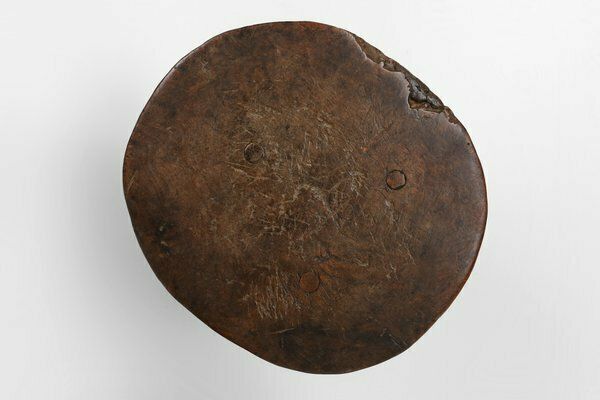 French Brutalist Oak Tripot Stool, 1850 photo vinterior