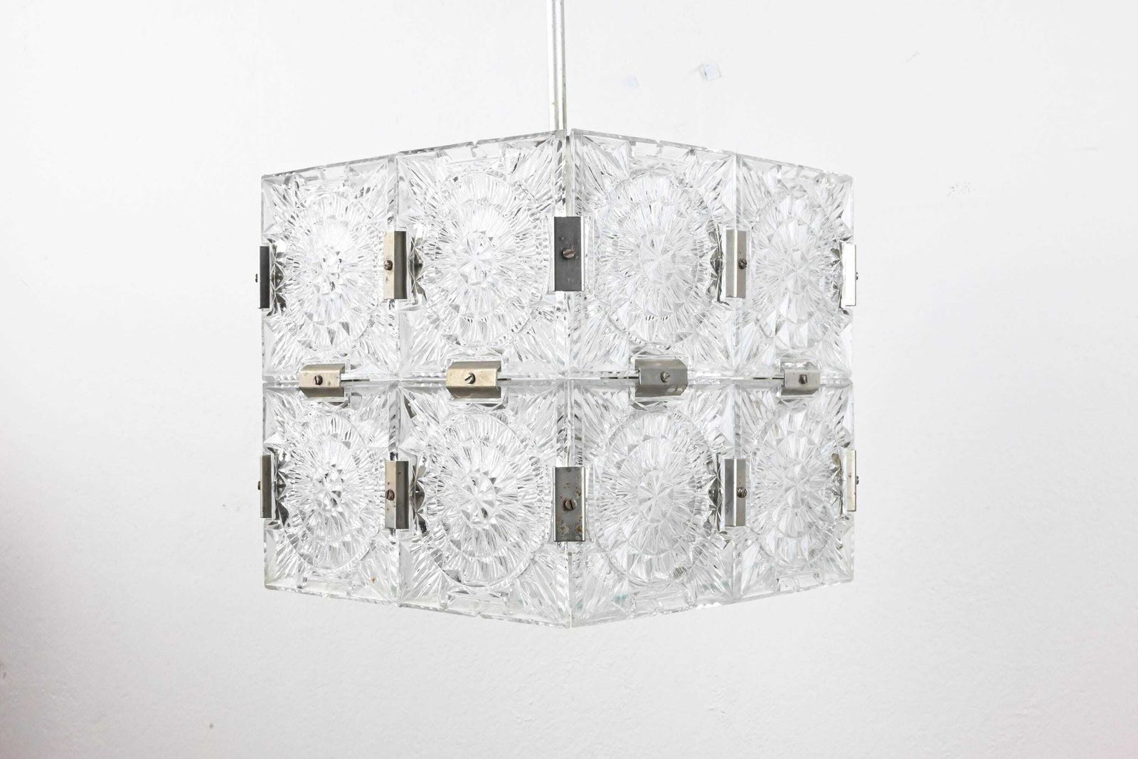 Mid Century Pendant Lamp, Ceiling Light, European Crystal Cube Ceiling Lamp, Mid Century Modern, Kamenicky Senov, Vintage Lighting photo for sale