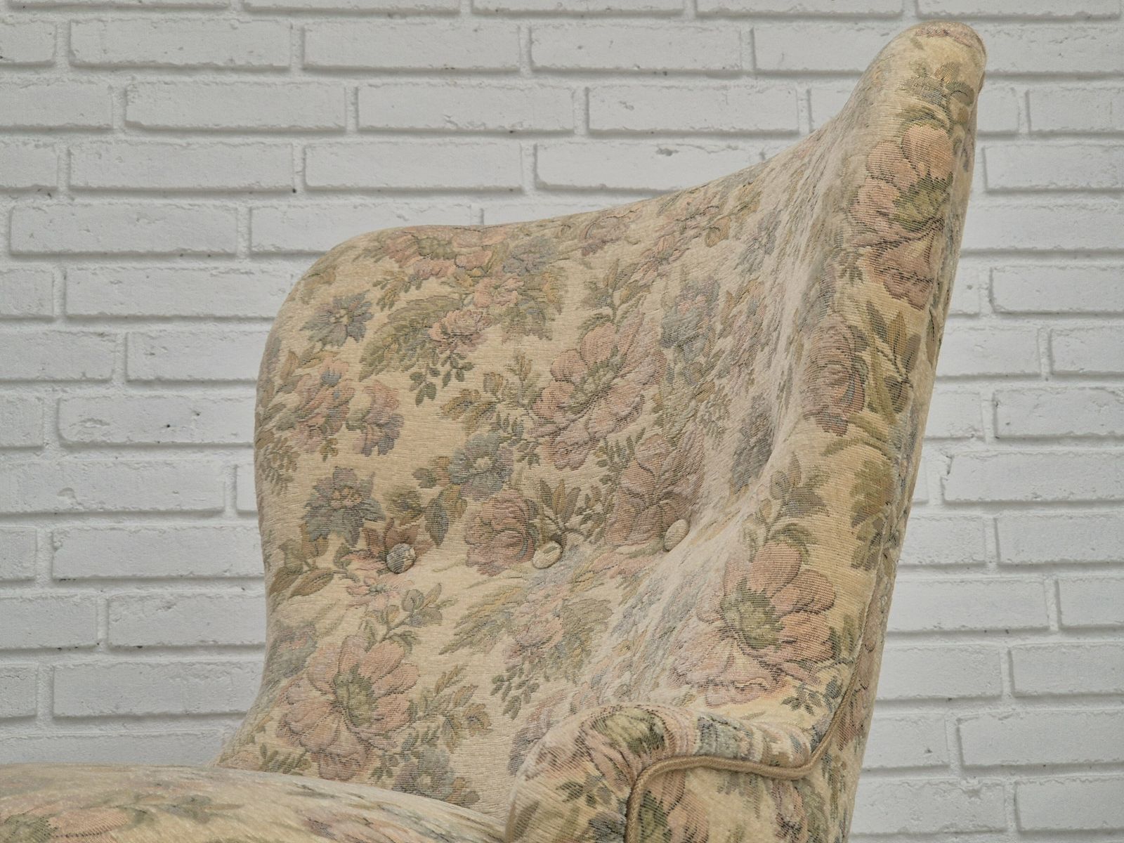 1970s, Danish Easy Side Chair, Original Very Good Condition, Floral Furniture Velour. photo furniture