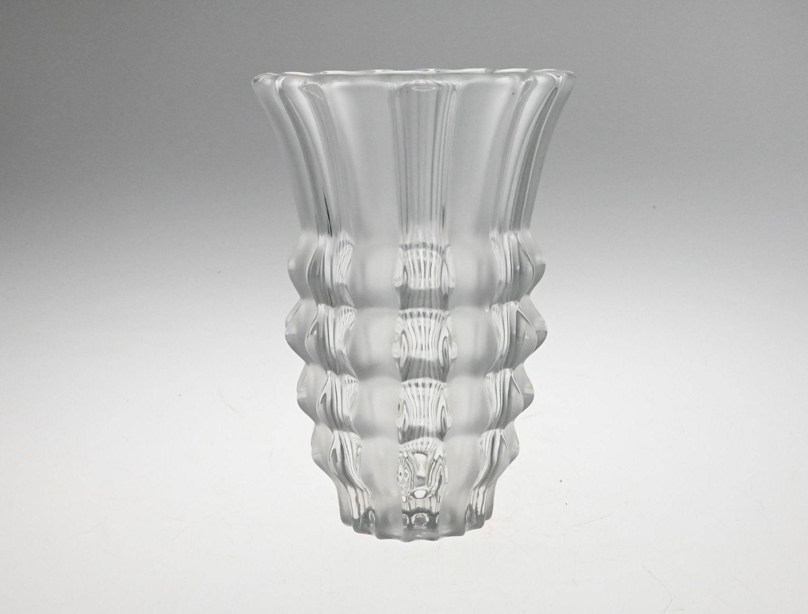 Vintage Pressed Glass Vase With Frosted Stripes, Clear Glass Vase, Czech Glass Vase, Glass Vase, Pressed Glass Vase, Czech Vase, Czech Glass photo 91.0