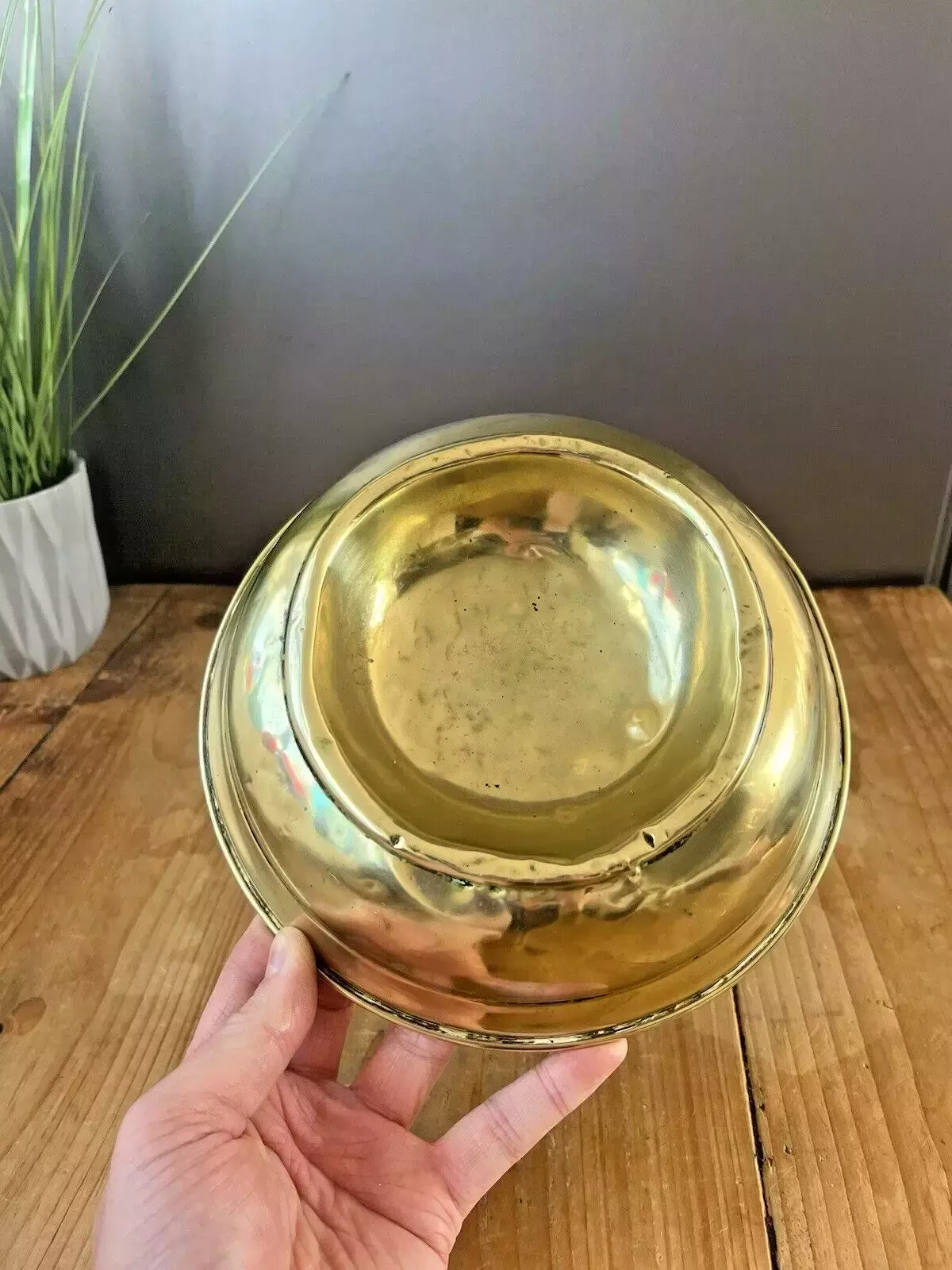 Antique 19th C Arts & Crafts Beaten Brass Dog Bowl Cat Pet Dish Food Water photo buy