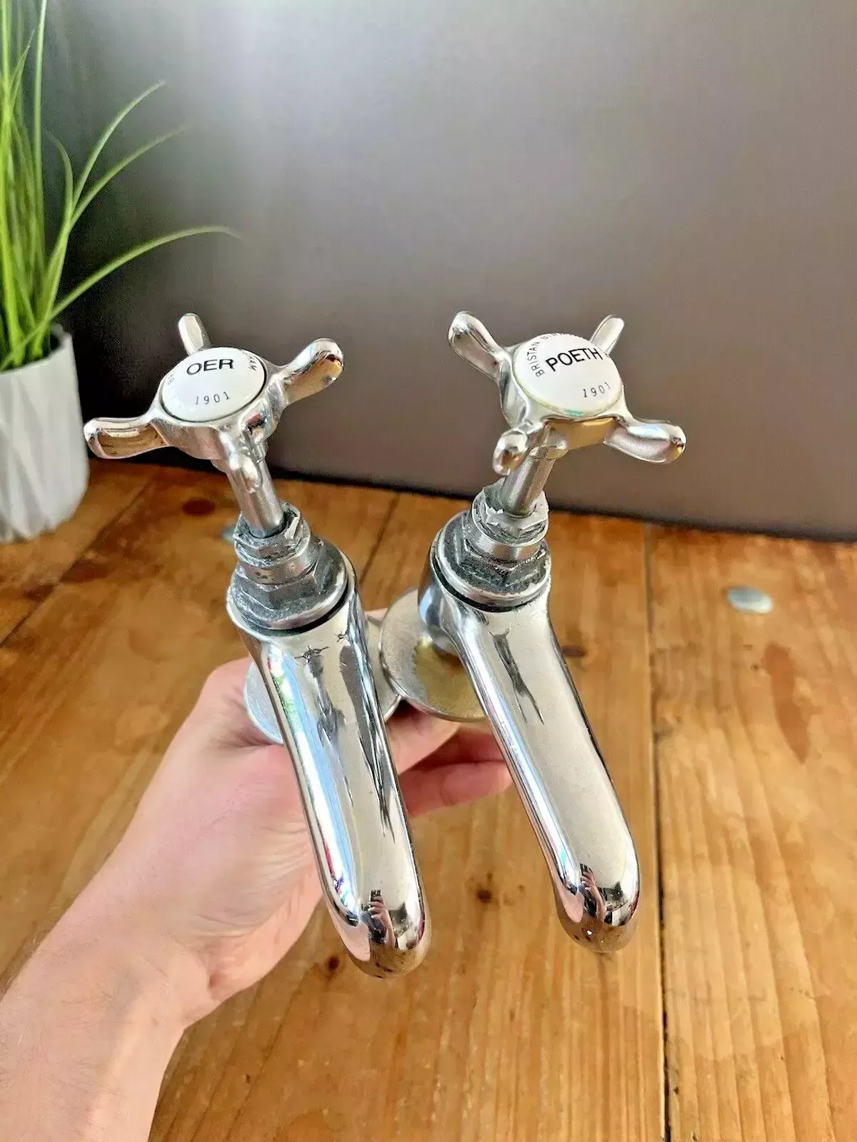 Vintage Welsh Bath Hot & Cold Kitchen Basin Sink Cross Handle Taps Antique Style photo furniture