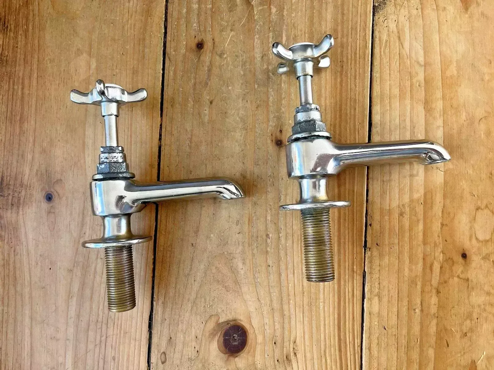 Vintage Welsh Bath Hot & Cold Kitchen Basin Sink Cross Handle Taps Antique Style photo for sale