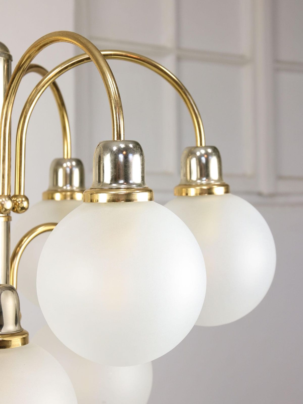 Vintage Golden Ball Chandelier By Orion / Austria 1970s / Mid Century Modern Sputnik Sytle Brass And Glass / Home Pendant Lighting / Grape photo vintage