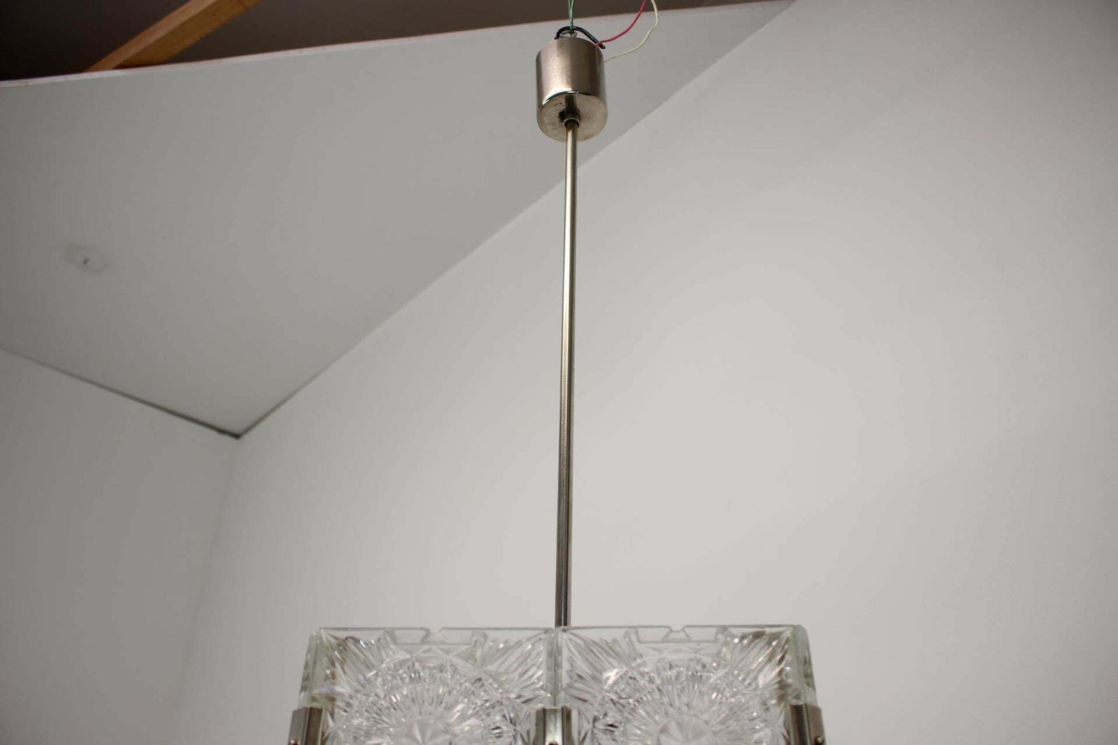 Mid Century Square Clear Glass Pendant By Kamenicky Senov, 1960's photo furniture