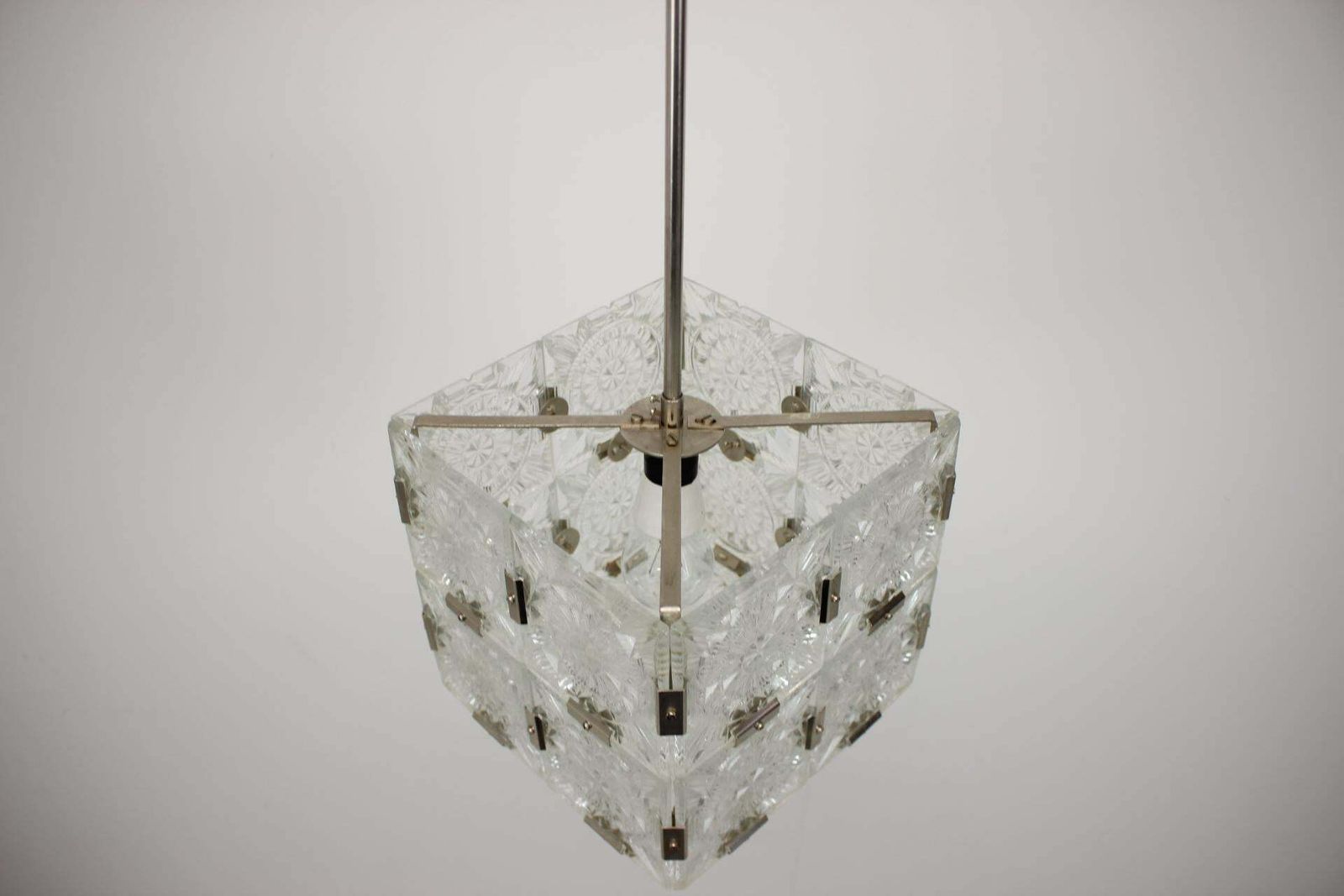 Mid Century Square Clear Glass Pendant By Kamenicky Senov, 1960's photo Lighting