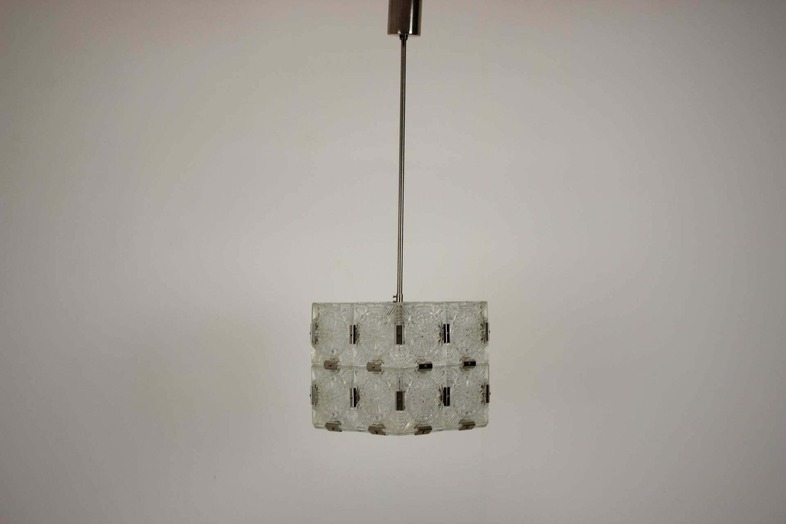 Mid Century Square Clear Glass Pendant By Kamenicky Senov, 1960's photo vinterior