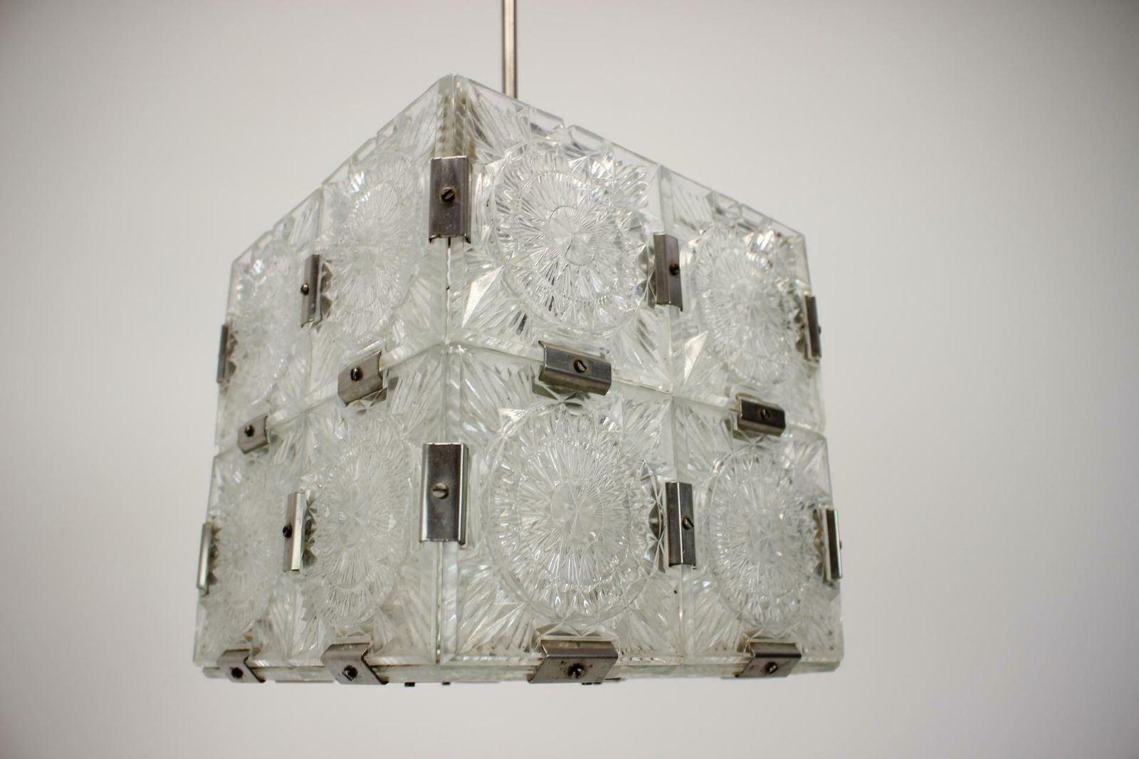 Mid Century Square Clear Glass Pendant By Kamenicky Senov, 1960's photo furniture