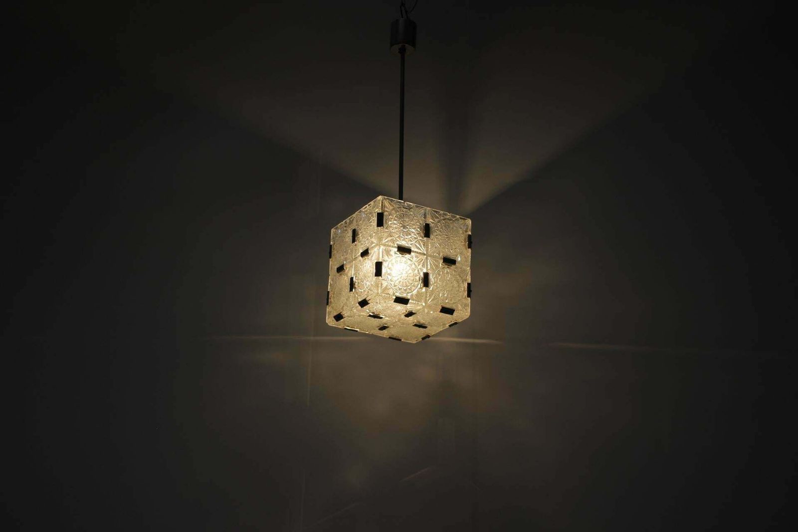 Mid Century Square Clear Glass Pendant By Kamenicky Senov, 1960's photo vinterior