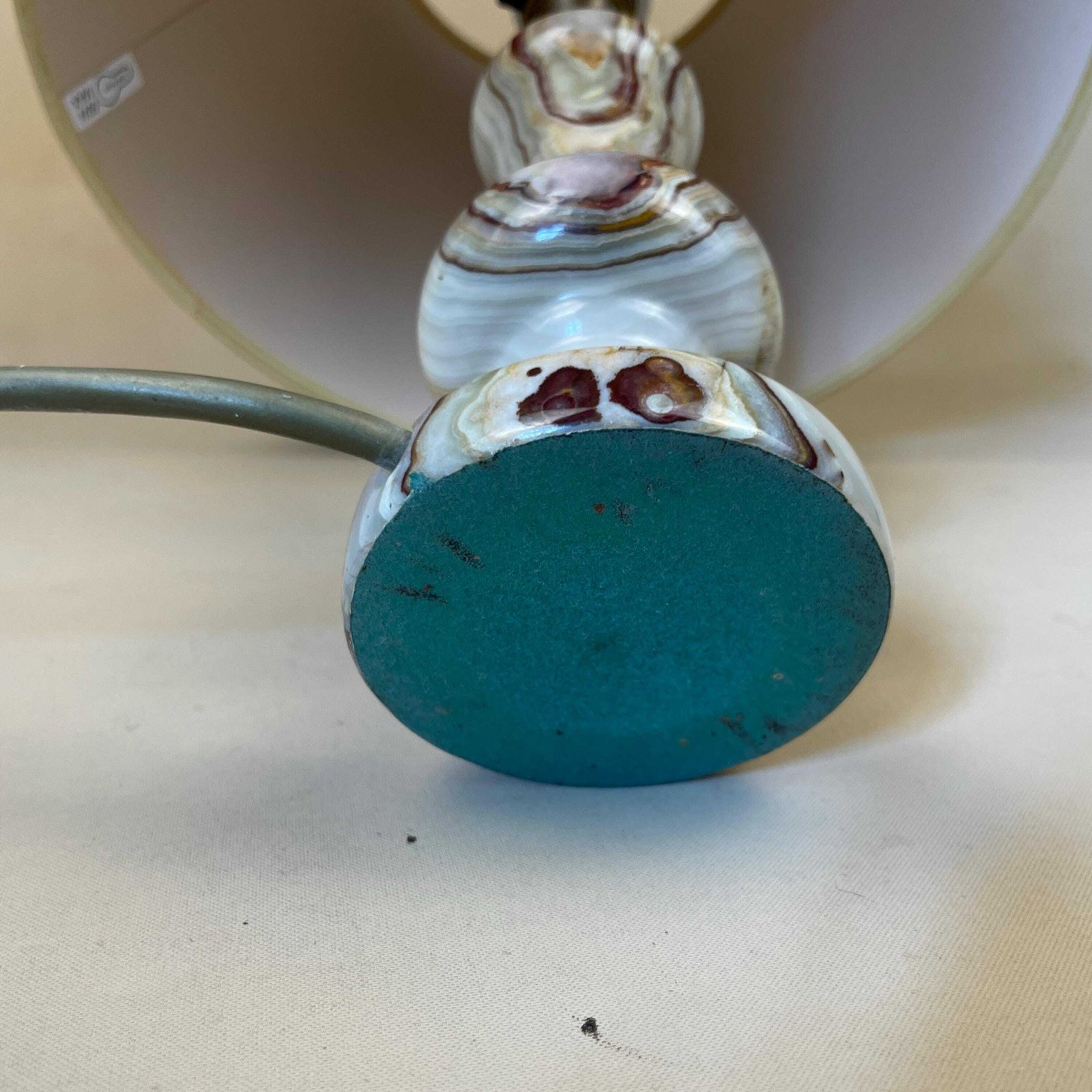 Marble Lamp Light Bedside Side Table Desk Round Base Marbled Patterned Detail Vintage Pattern White Stone Pillar Lampshade Antique photo buy