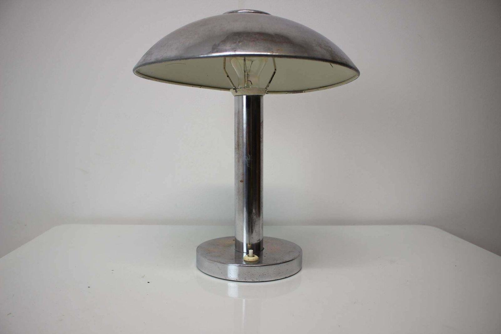 1930s Art Deco Chrome Plated Mushroom Table Lamp, Czechoslovakia photo buy
