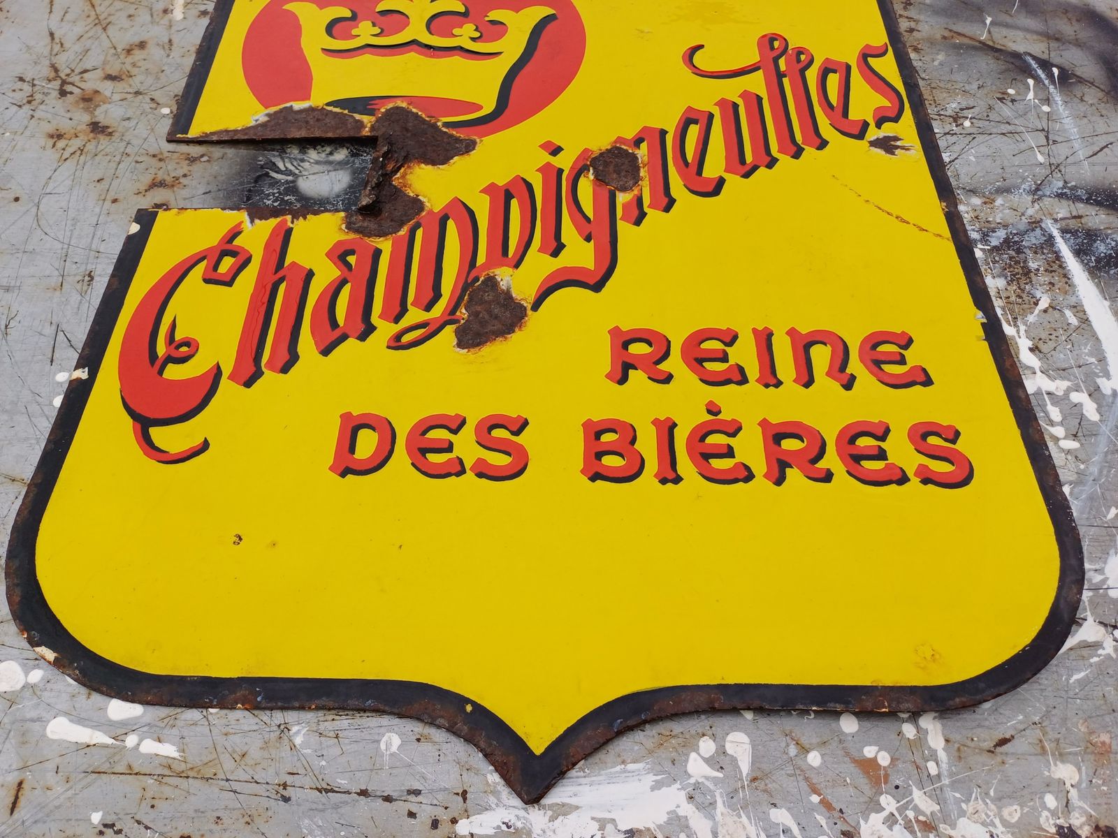 Champigneulles Queen Of Beers Enamel Plate photo for sale