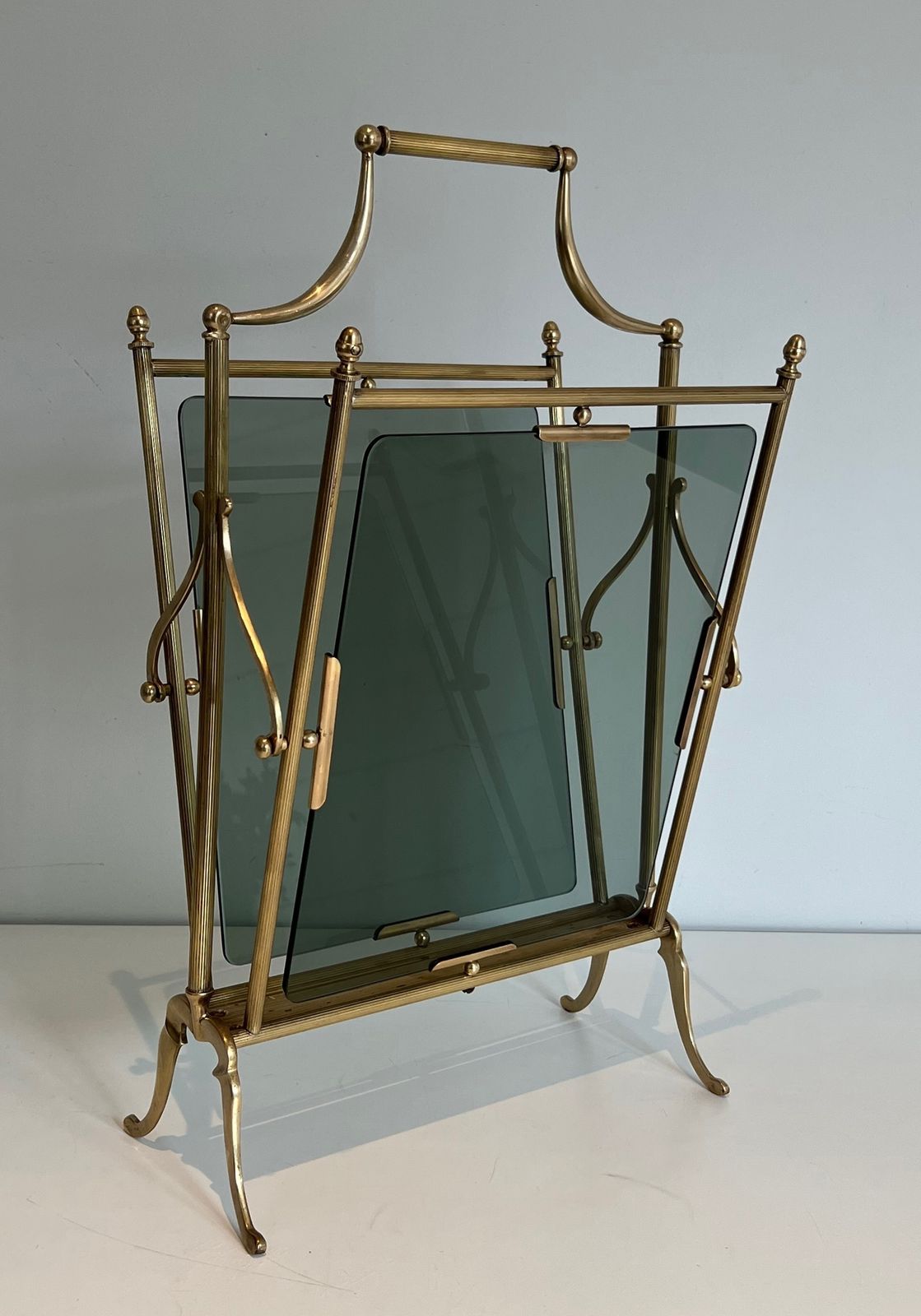 Brass And Blue Glass Magazine Rack From Maison Jansen