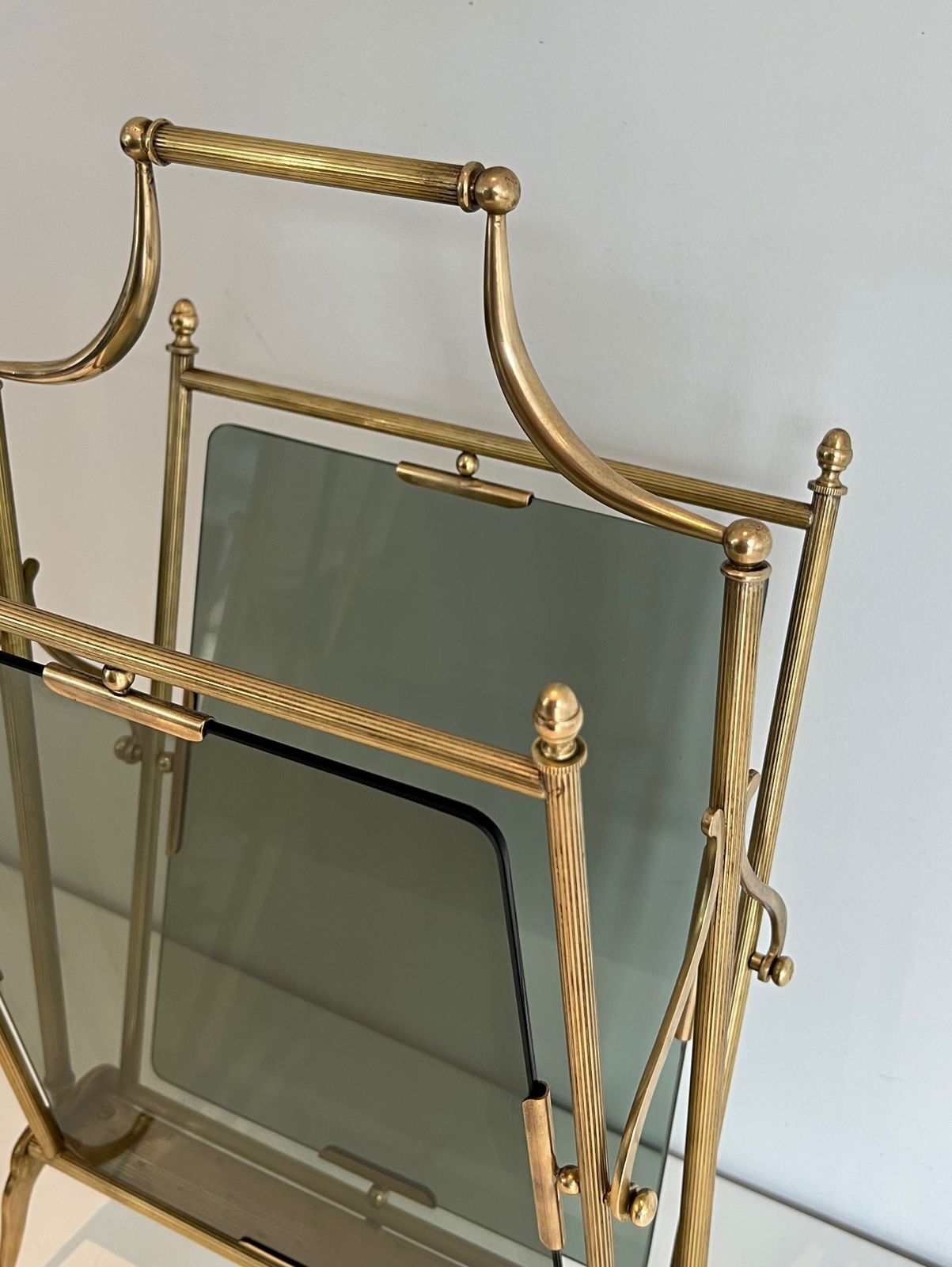 photo buy Brass And Blue Glass Magazine Rack From Maison Jansen