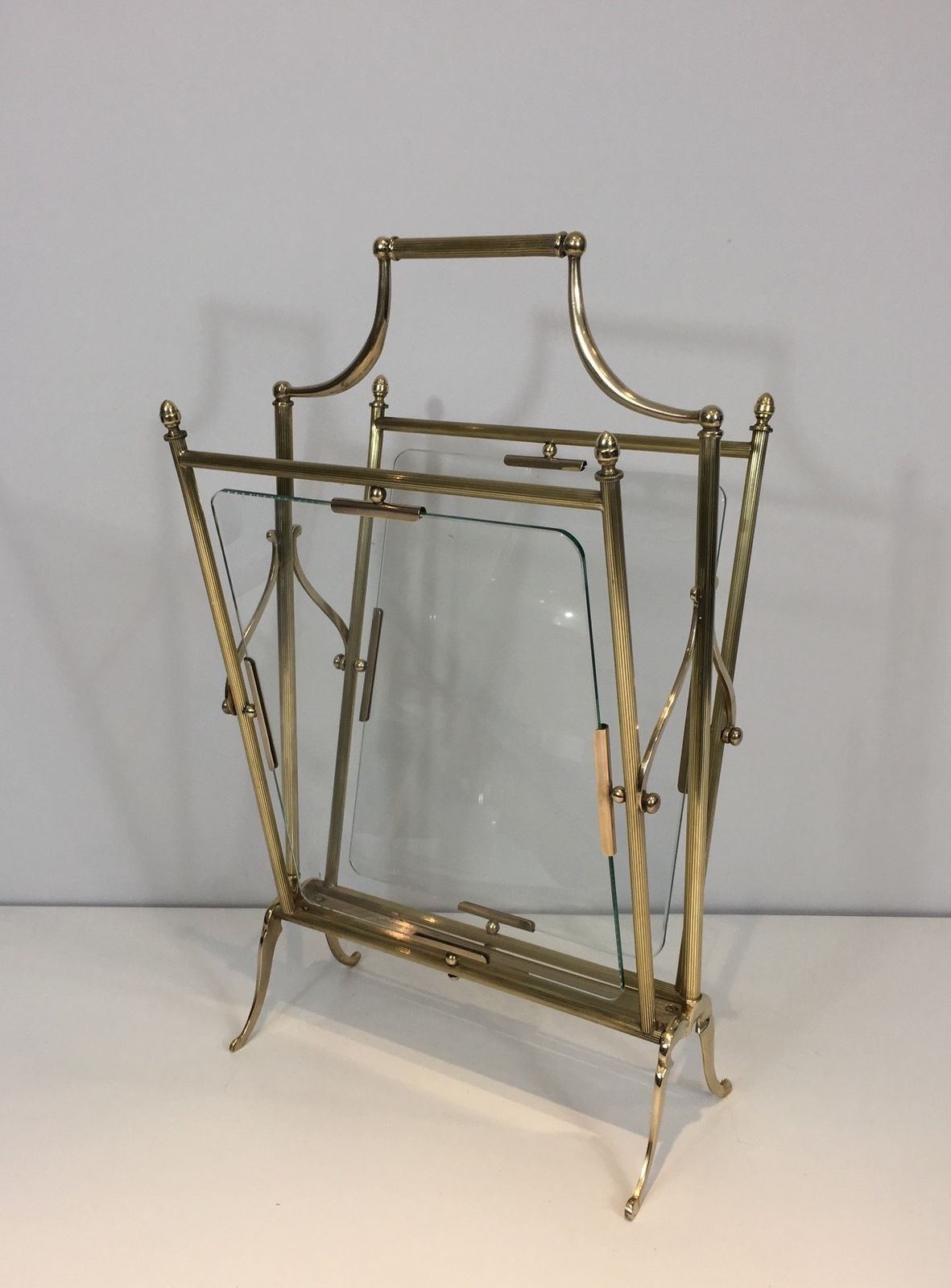 Brass And Clear Glass Magazine Rack From Maison Jansen