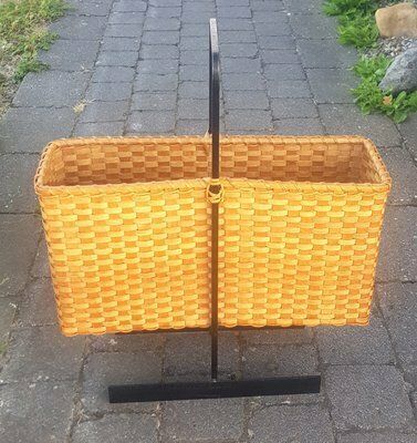 Wicker Newspaper Stand With Handle, 1960s