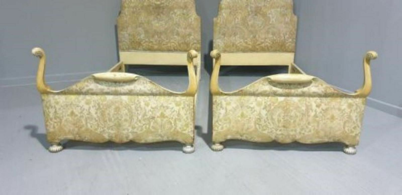Pair Queen Anne Leather Embossed Single Beds photo 1195.0