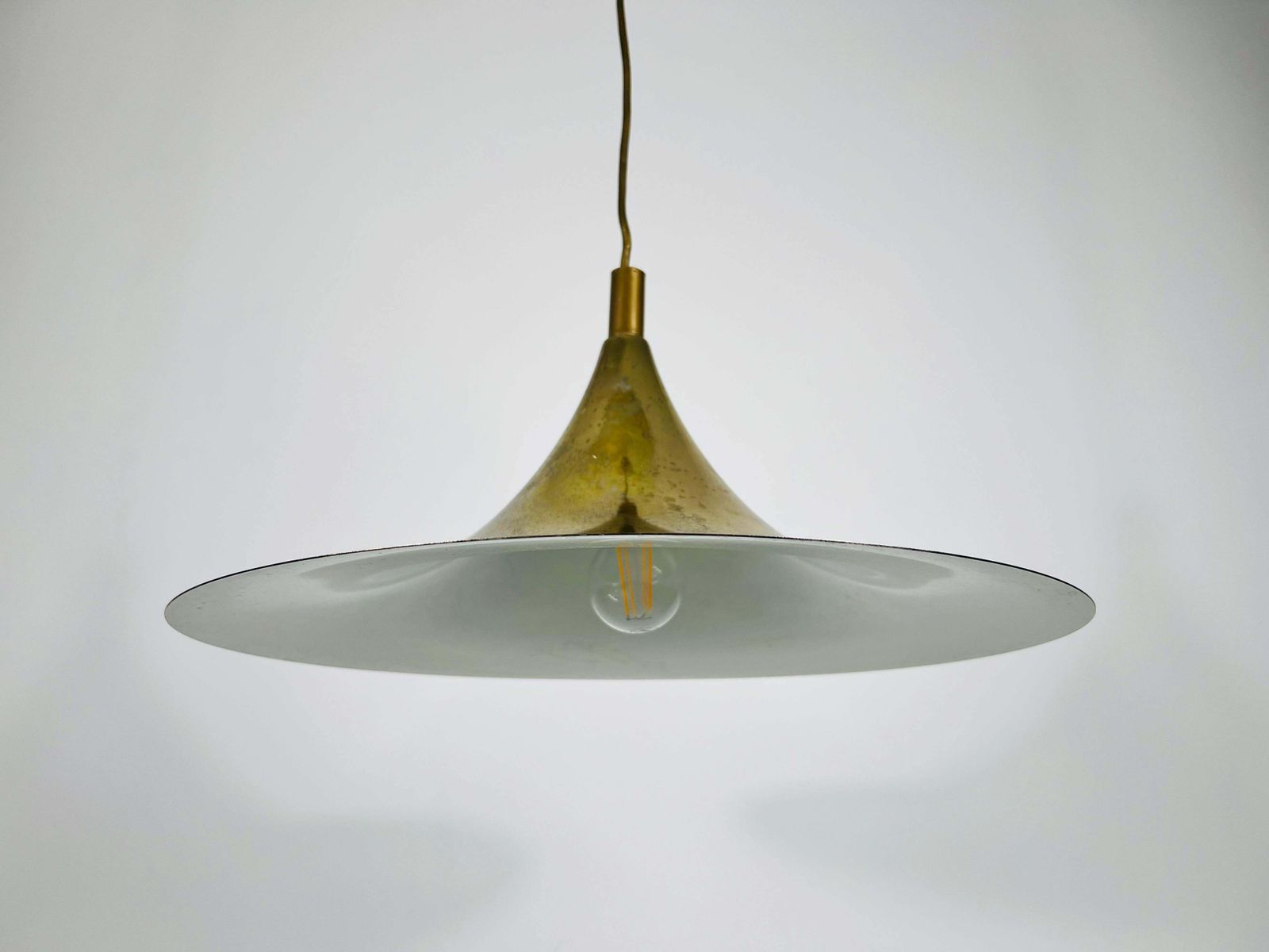 Brass Round Pendant Lamp By Fog & Mørup, 1970s photo vintage