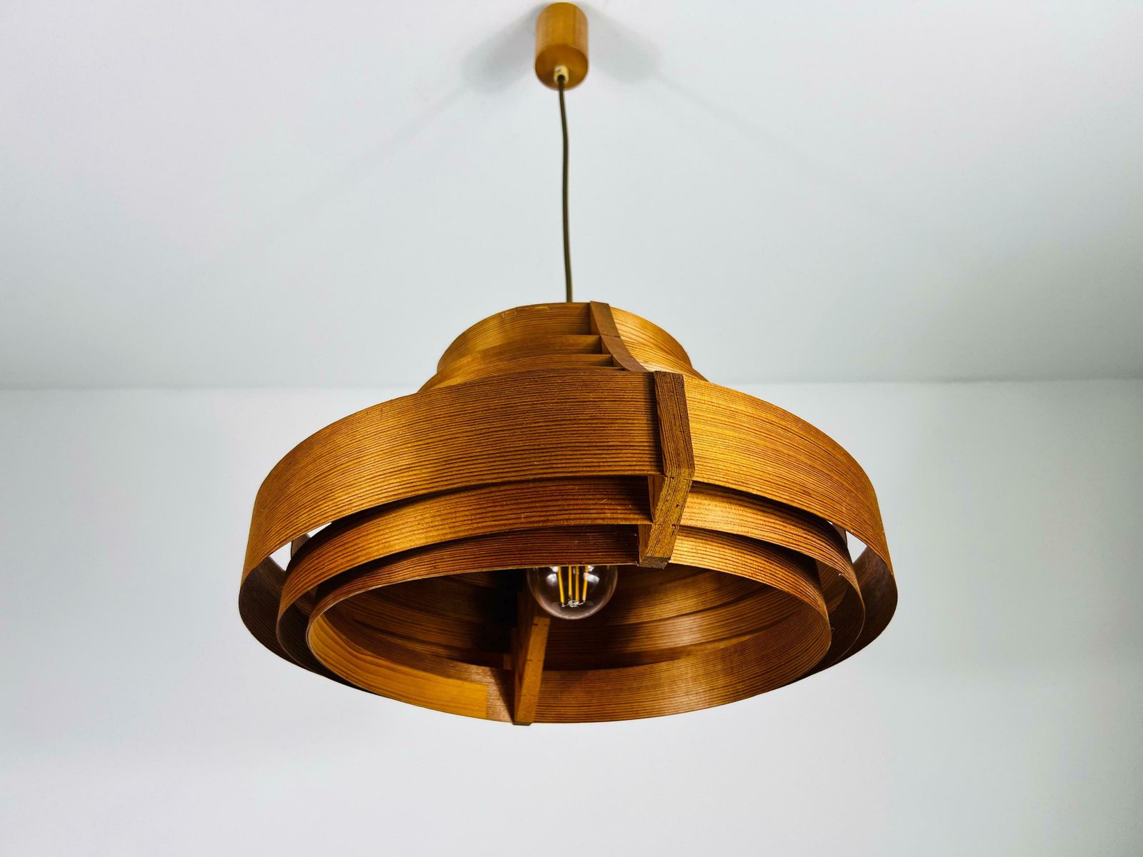 Mid Century Wooden Pendant Lamp By Hans Agne Jakobsson, Sweden, 1960s photo vinterior