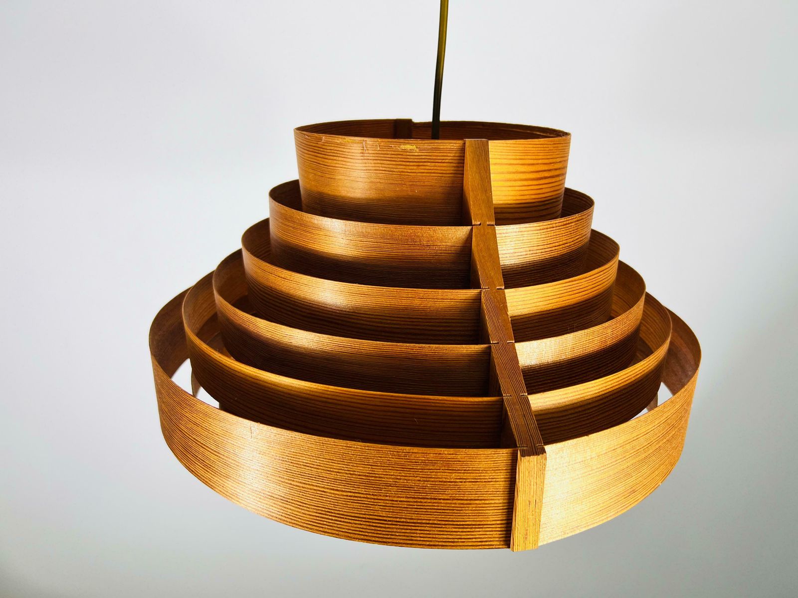 Mid Century Wooden Pendant Lamp By Hans Agne Jakobsson, Sweden, 1960s photo vintage