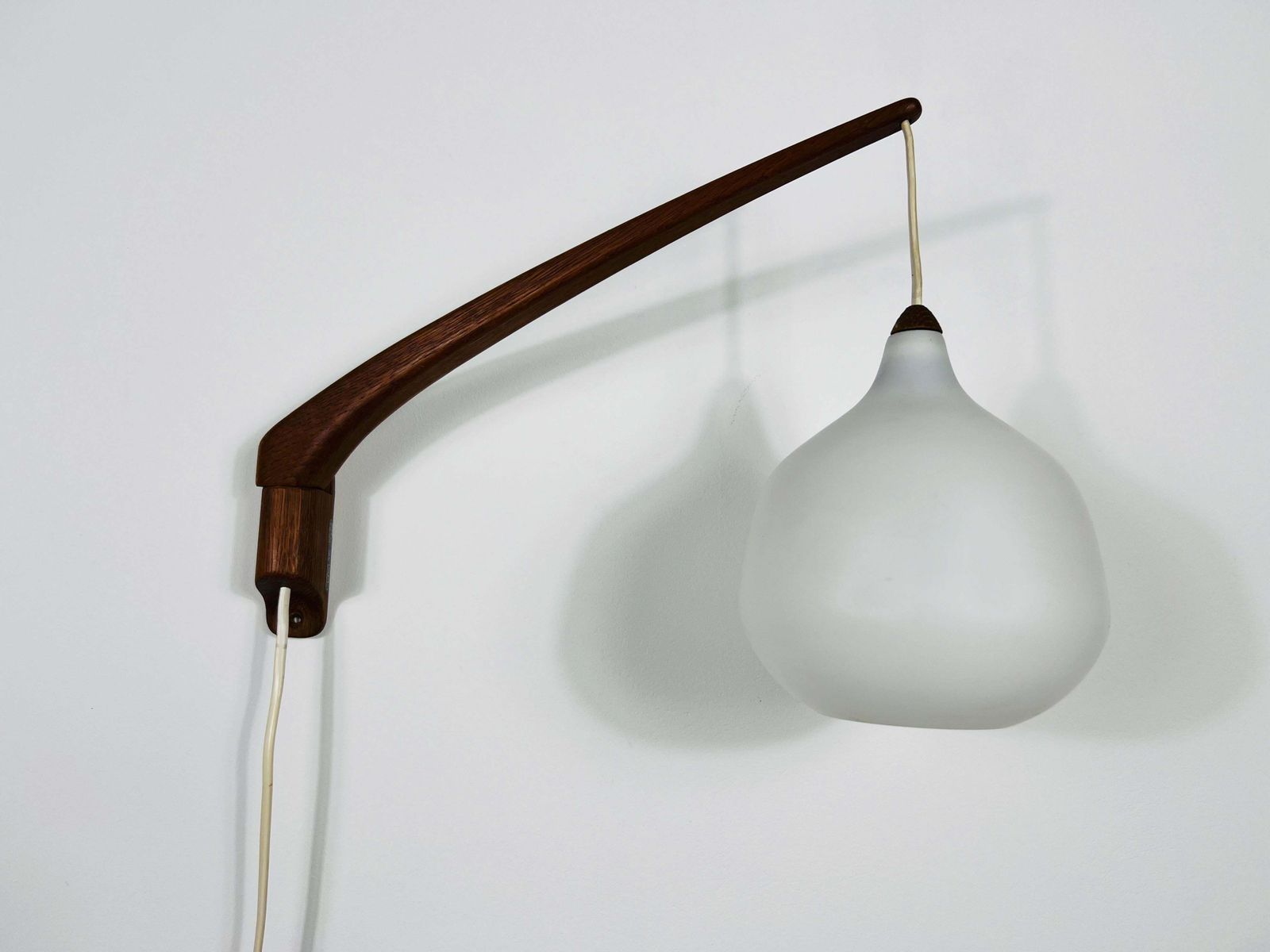 Teak And Opaline Glass Wall Lamp By Uno & östen Kristiansson For Luxus Sweden photo for sale