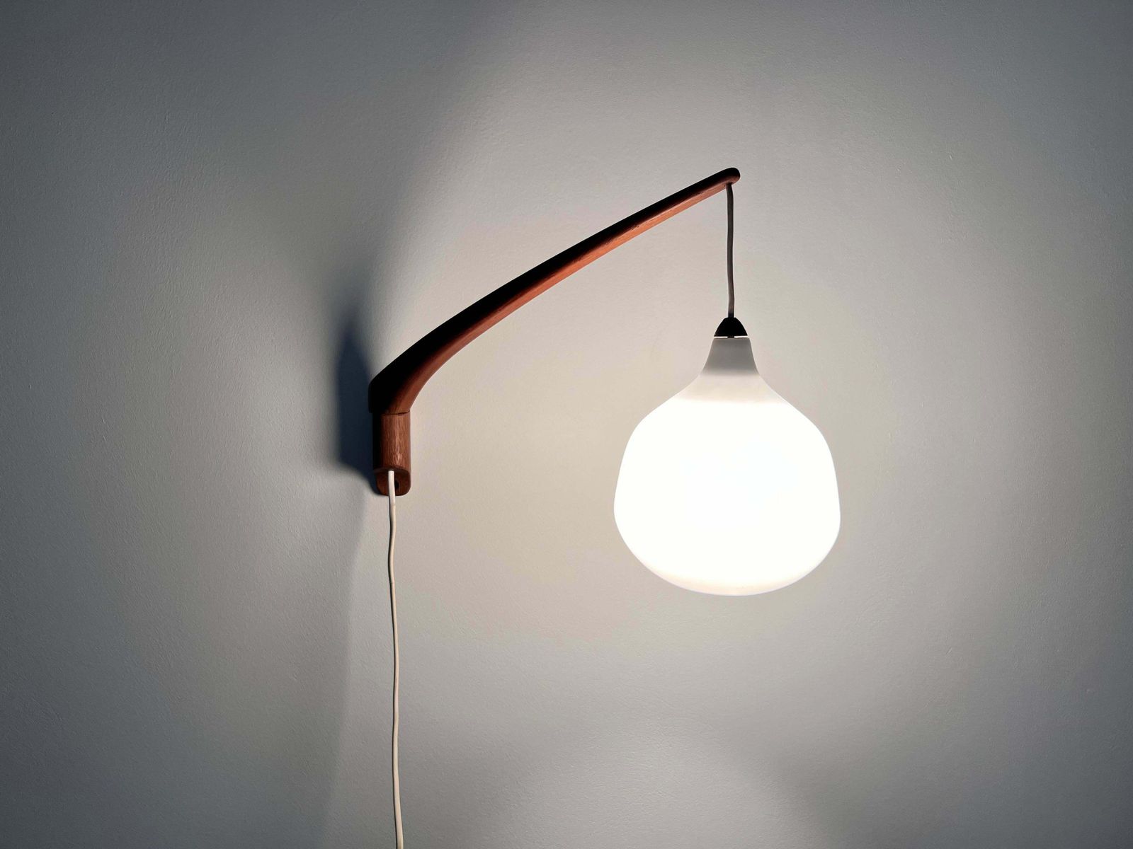 663.0 Teak And Opaline Glass Wall Lamp By Uno & östen Kristiansson For Luxus Sweden photo